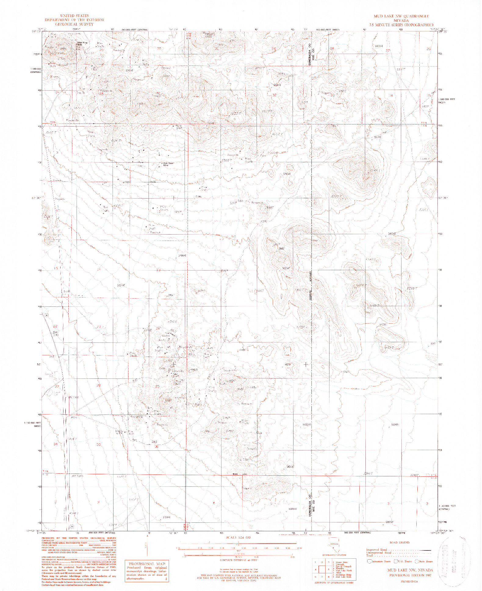 USGS 1:24000-SCALE QUADRANGLE FOR MUD LAKE NW, NV 1987