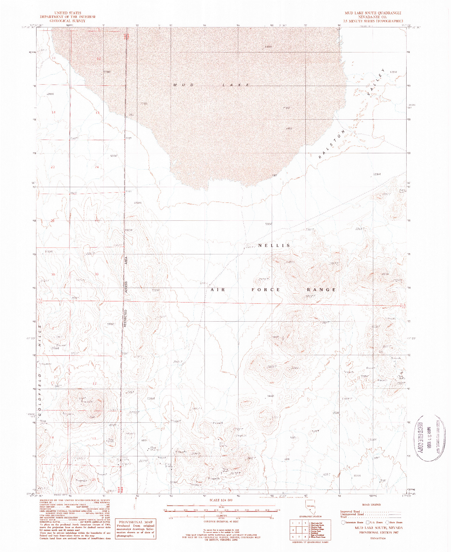 USGS 1:24000-SCALE QUADRANGLE FOR MUD LAKE SOUTH, NV 1987