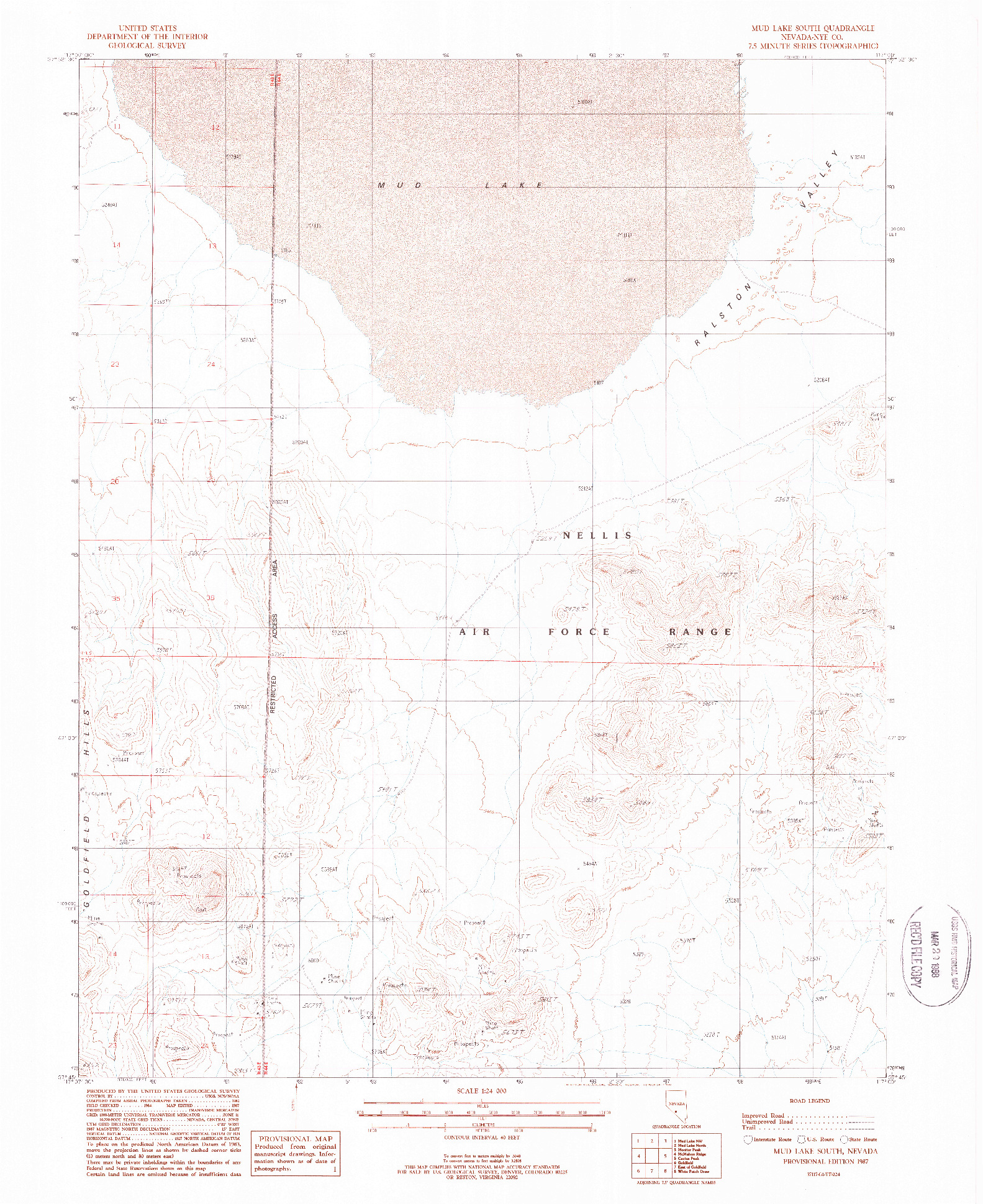 USGS 1:24000-SCALE QUADRANGLE FOR MUD LAKE SOUTH, NV 1987