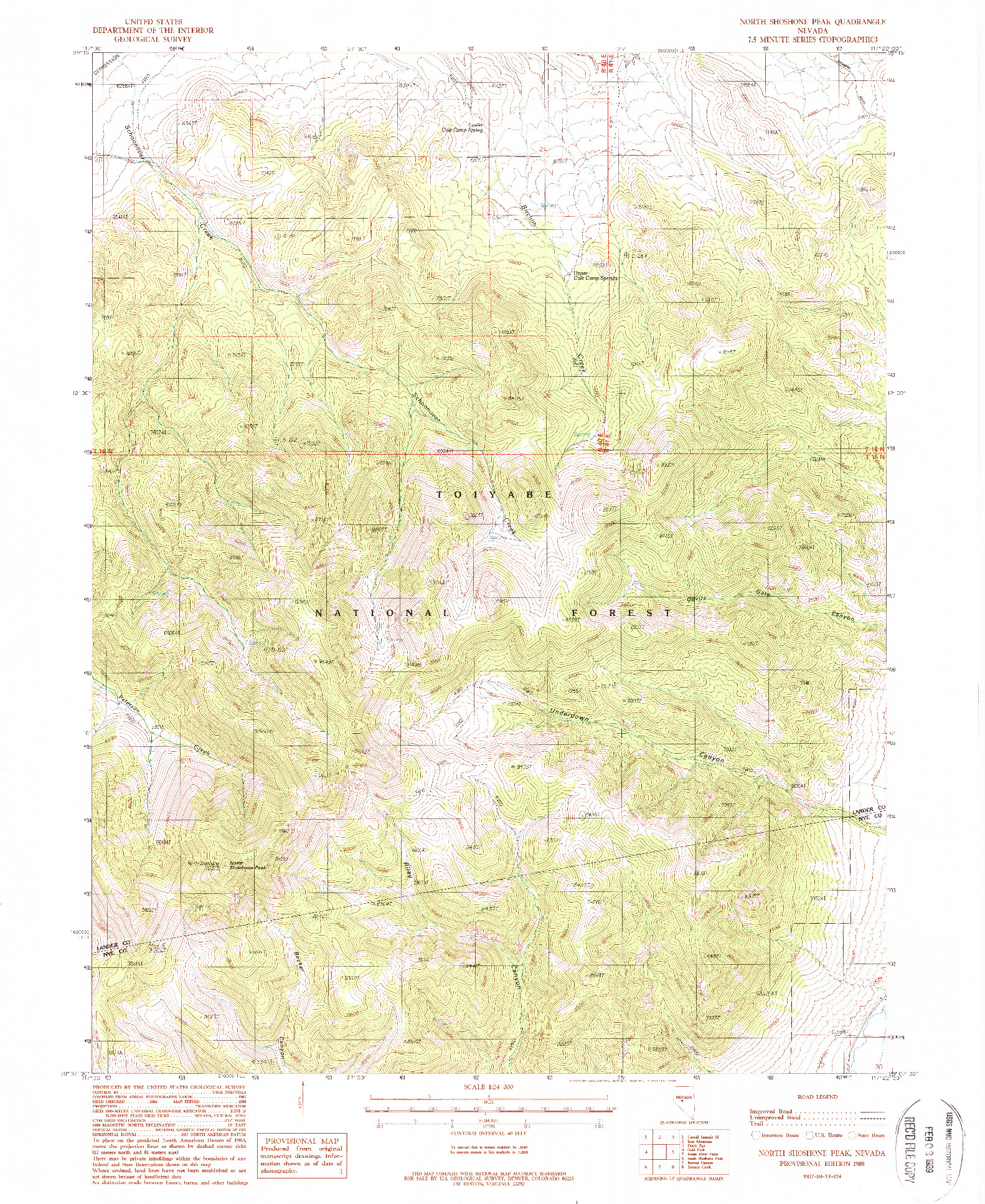USGS 1:24000-SCALE QUADRANGLE FOR NORTH SHOSHONE PEAK, NV 1988