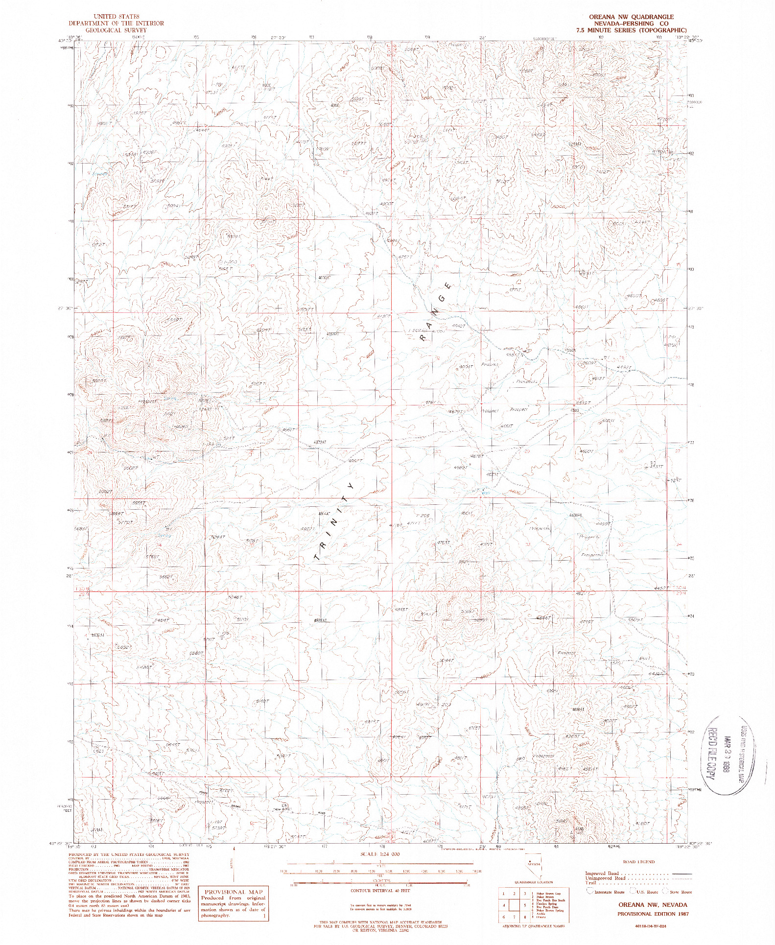 USGS 1:24000-SCALE QUADRANGLE FOR OREANA NW, NV 1987