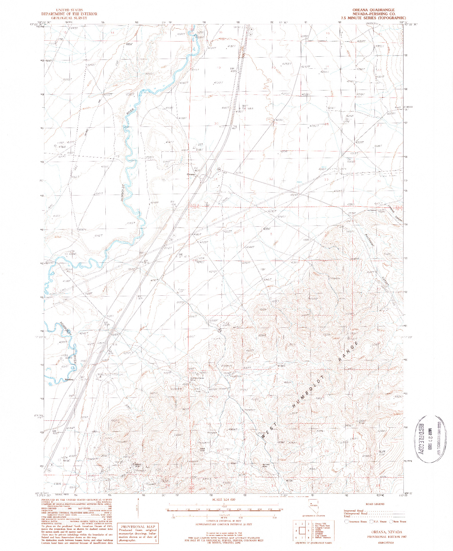 USGS 1:24000-SCALE QUADRANGLE FOR OREANA, NV 1987
