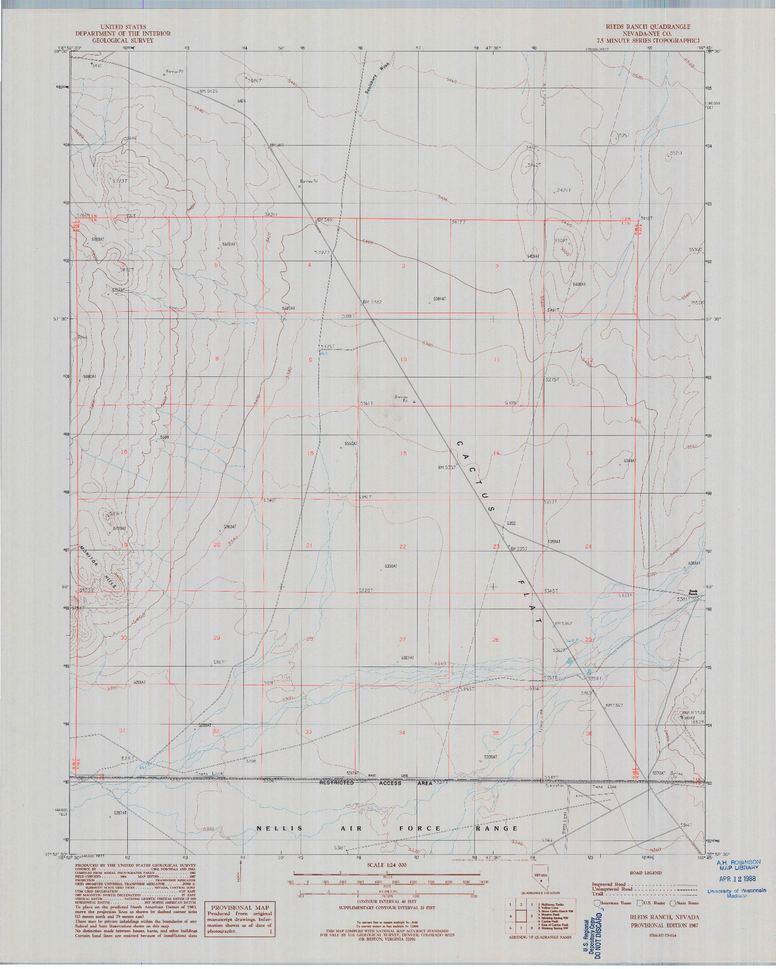 USGS 1:24000-SCALE QUADRANGLE FOR REEDS RANCH, NV 1987