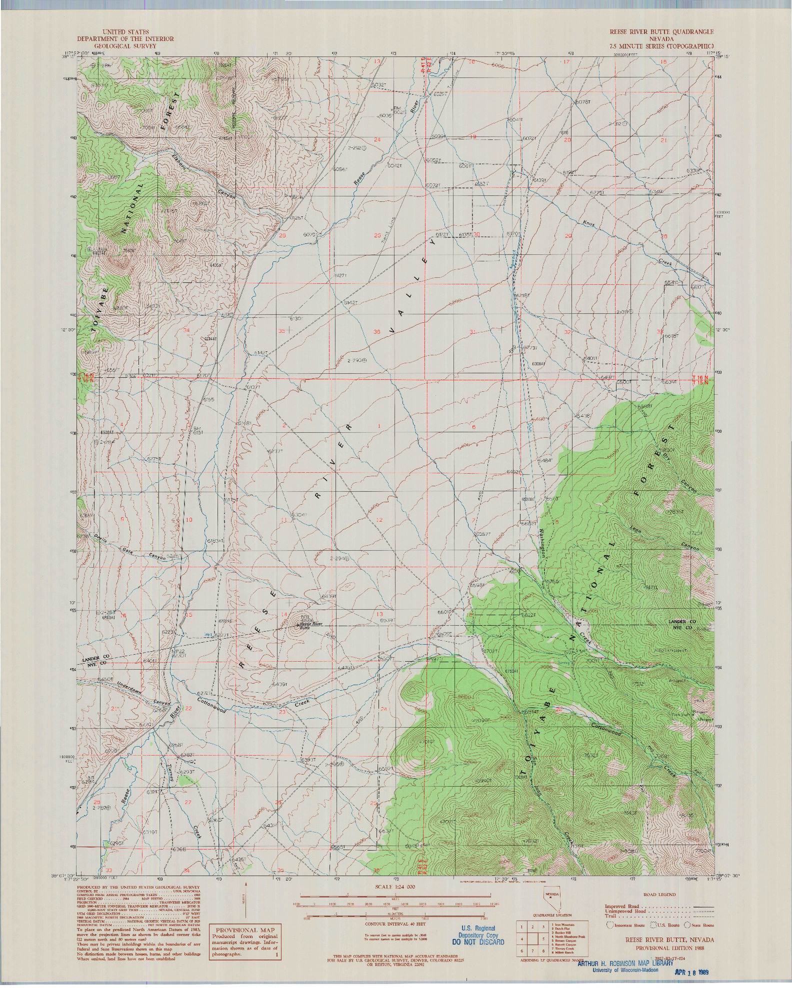 USGS 1:24000-SCALE QUADRANGLE FOR REESE RIVER BUTTE, NV 1988