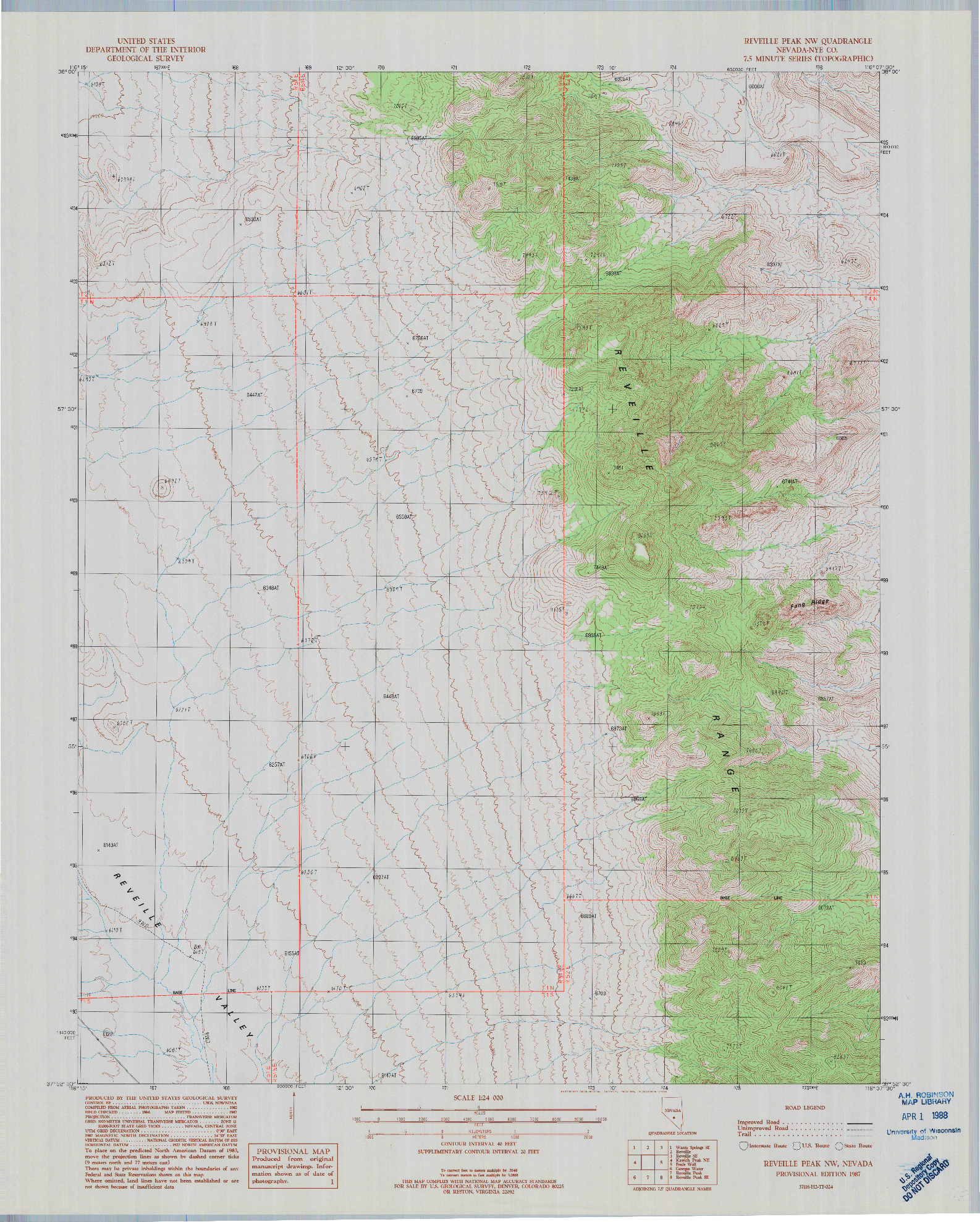 USGS 1:24000-SCALE QUADRANGLE FOR REVEILLE PEAK NW, NV 1987