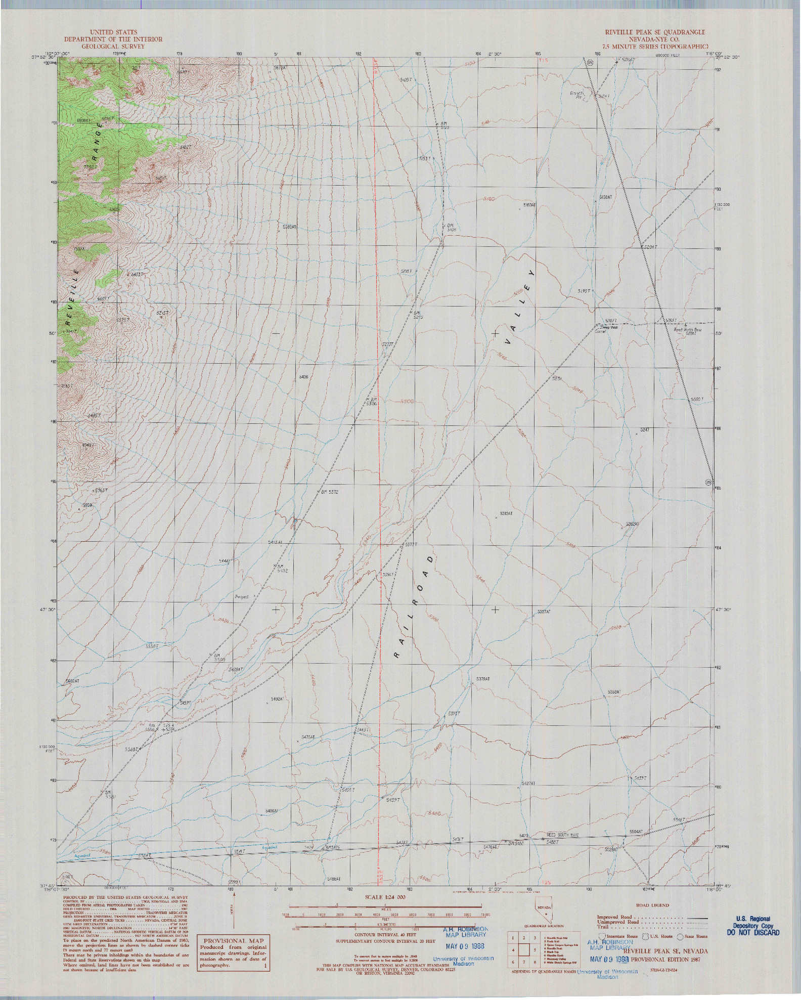 USGS 1:24000-SCALE QUADRANGLE FOR REVEILLE PEAK SE, NV 1987