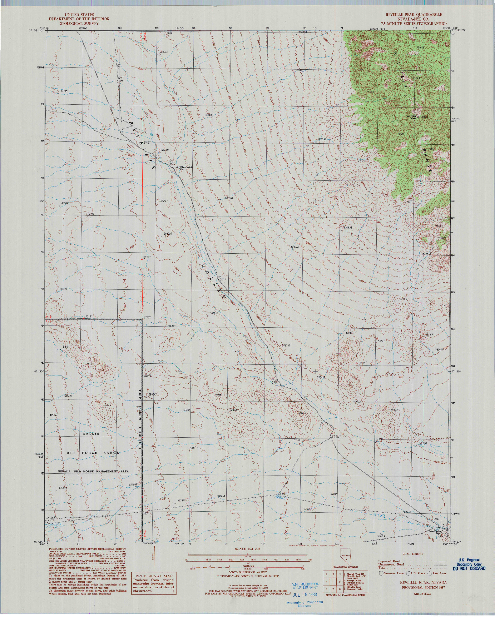 USGS 1:24000-SCALE QUADRANGLE FOR REVEILLE PEAK, NV 1987