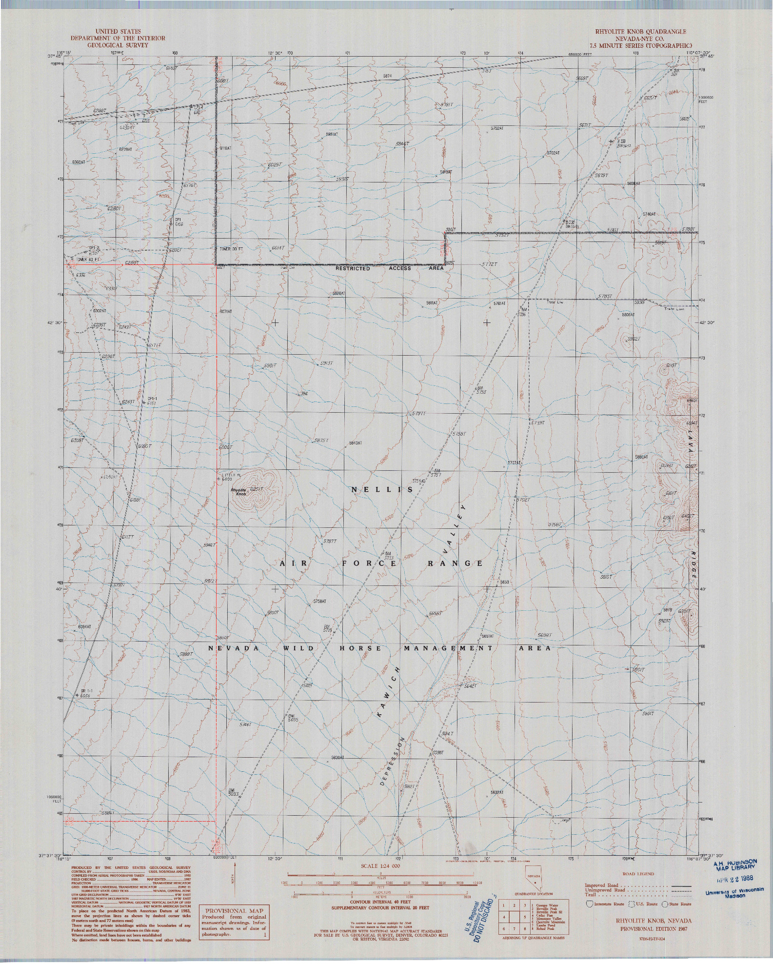 USGS 1:24000-SCALE QUADRANGLE FOR RHYOLITE KNOB, NV 1987