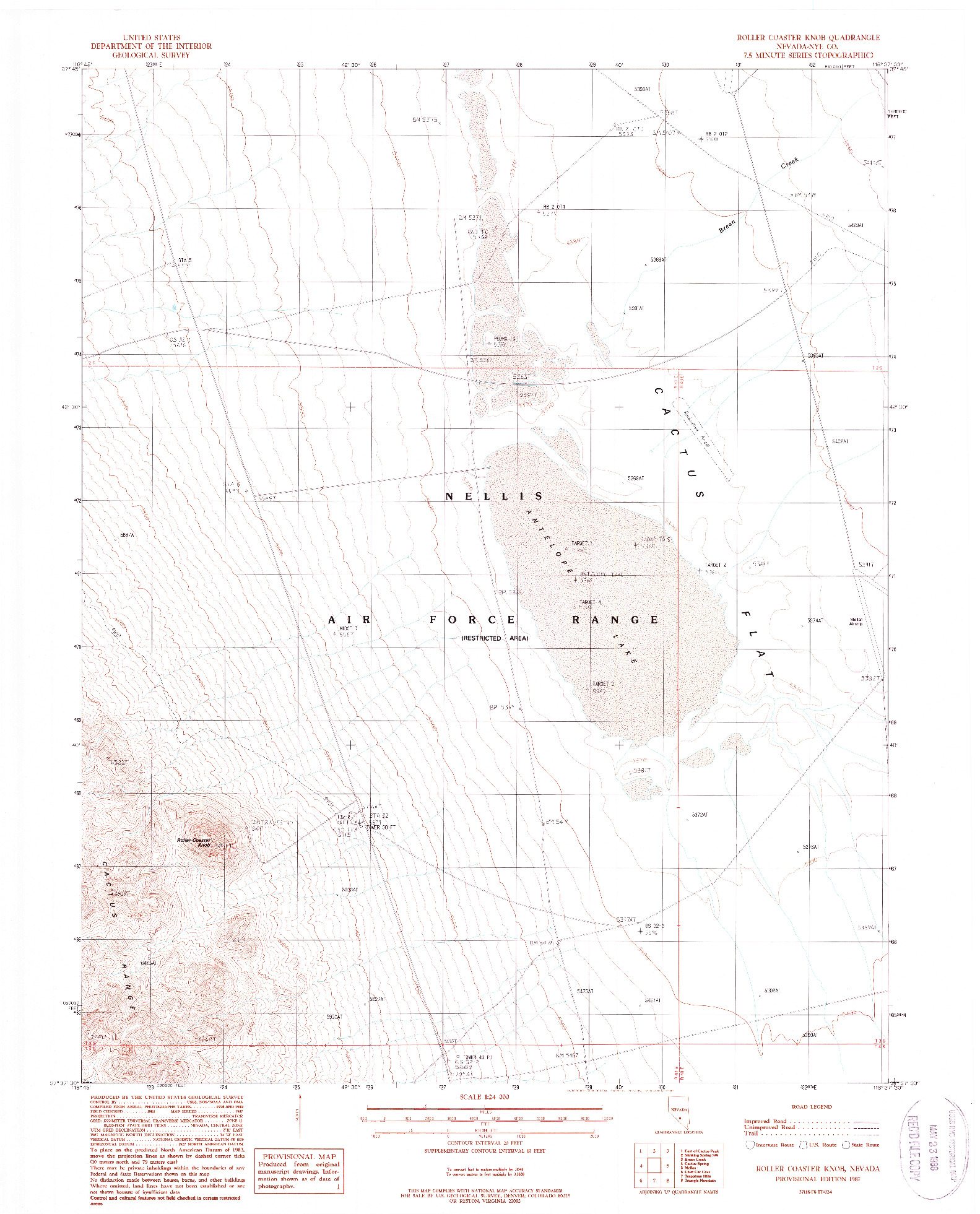 USGS 1:24000-SCALE QUADRANGLE FOR ROLLER COASTER KNOB, NV 1987