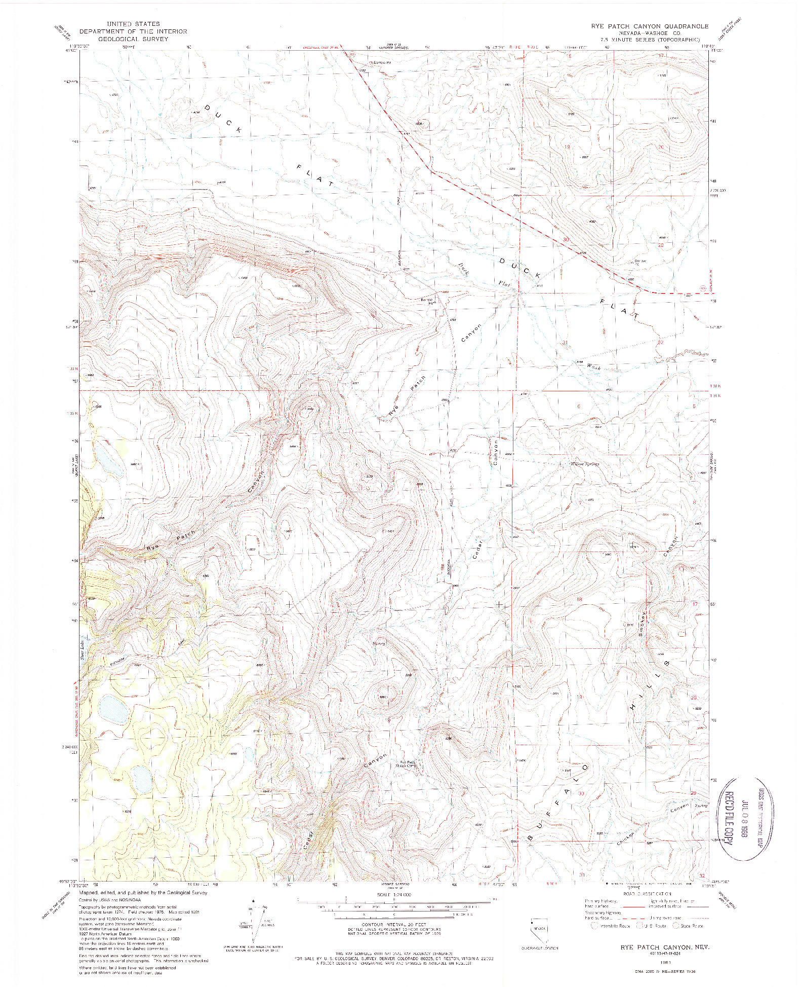 USGS 1:24000-SCALE QUADRANGLE FOR RYE PATCH CANYON, NV 1981