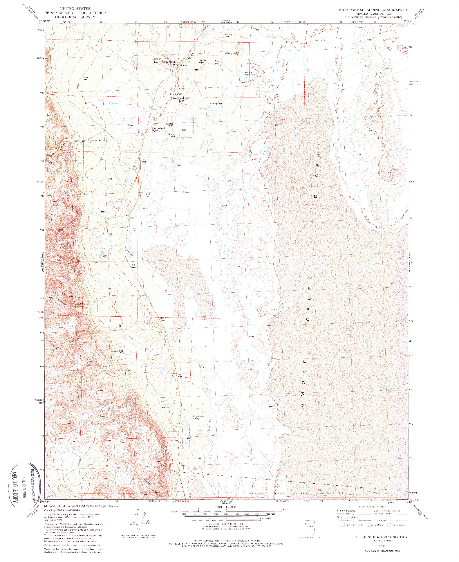 USGS 1:24000-SCALE QUADRANGLE FOR SHEEPSHEAD SPRING, NV 1981
