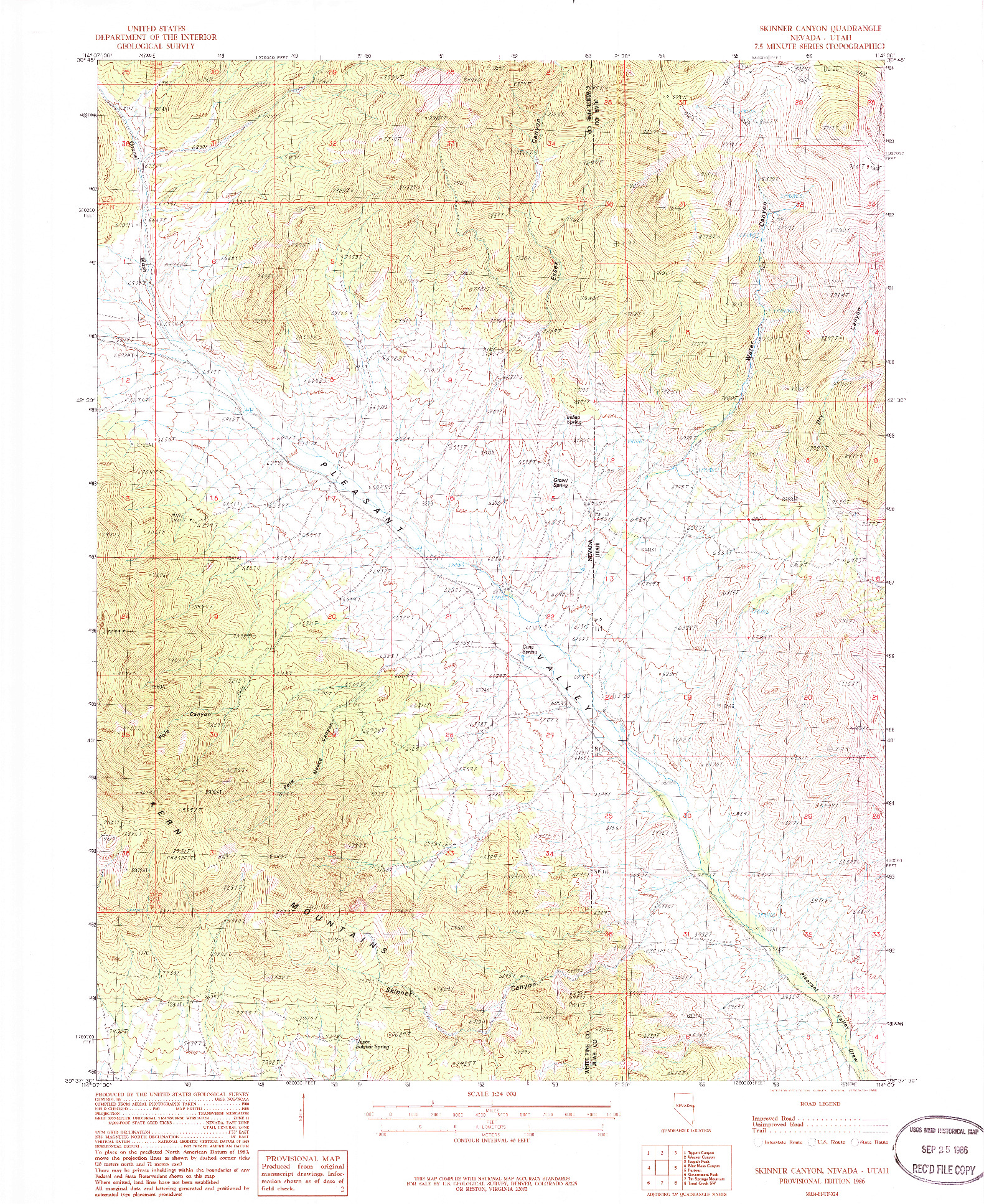 USGS 1:24000-SCALE QUADRANGLE FOR SKINNER CANYON, NV 1986