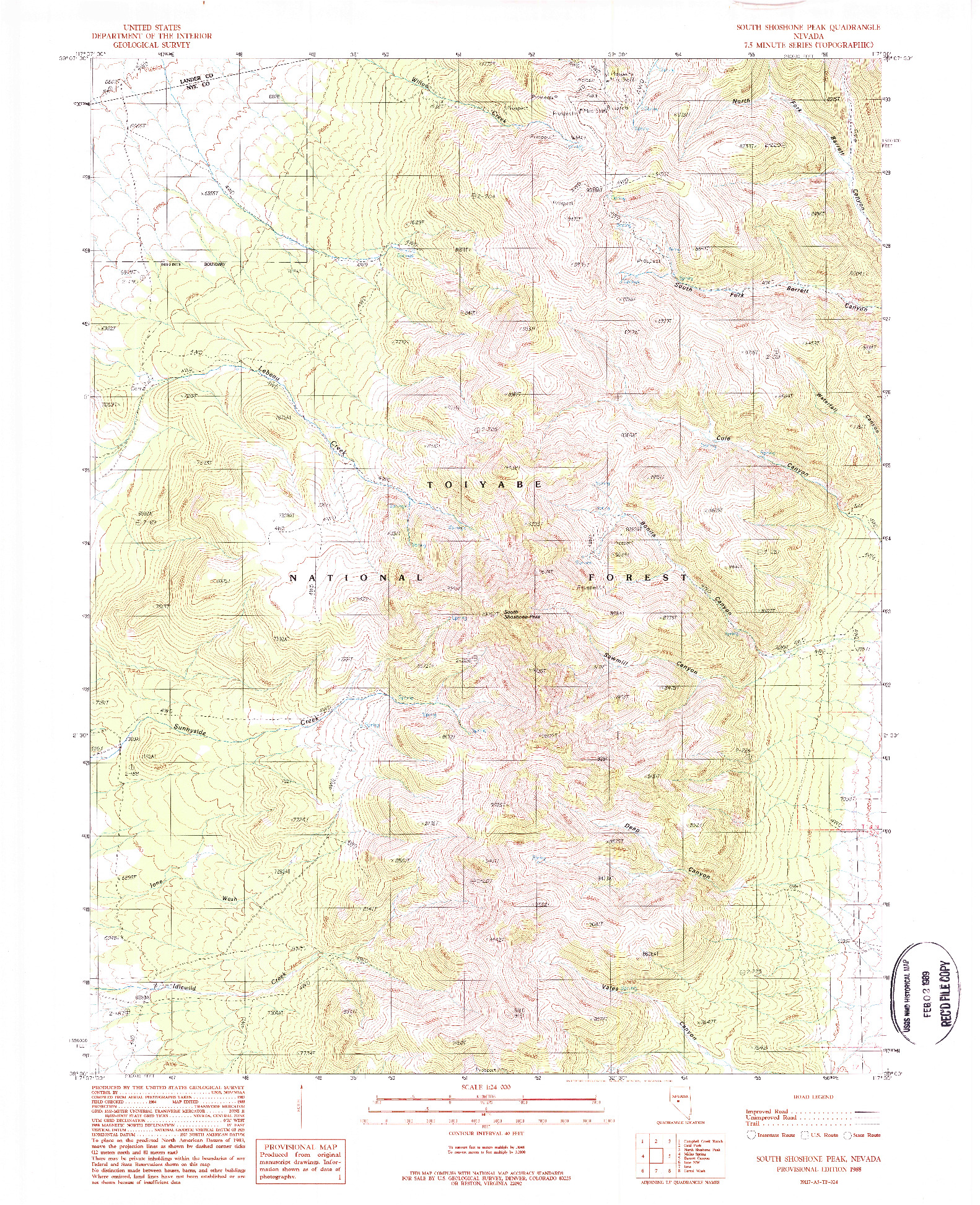 USGS 1:24000-SCALE QUADRANGLE FOR SOUTH SHOSHONE PEAK, NV 1988