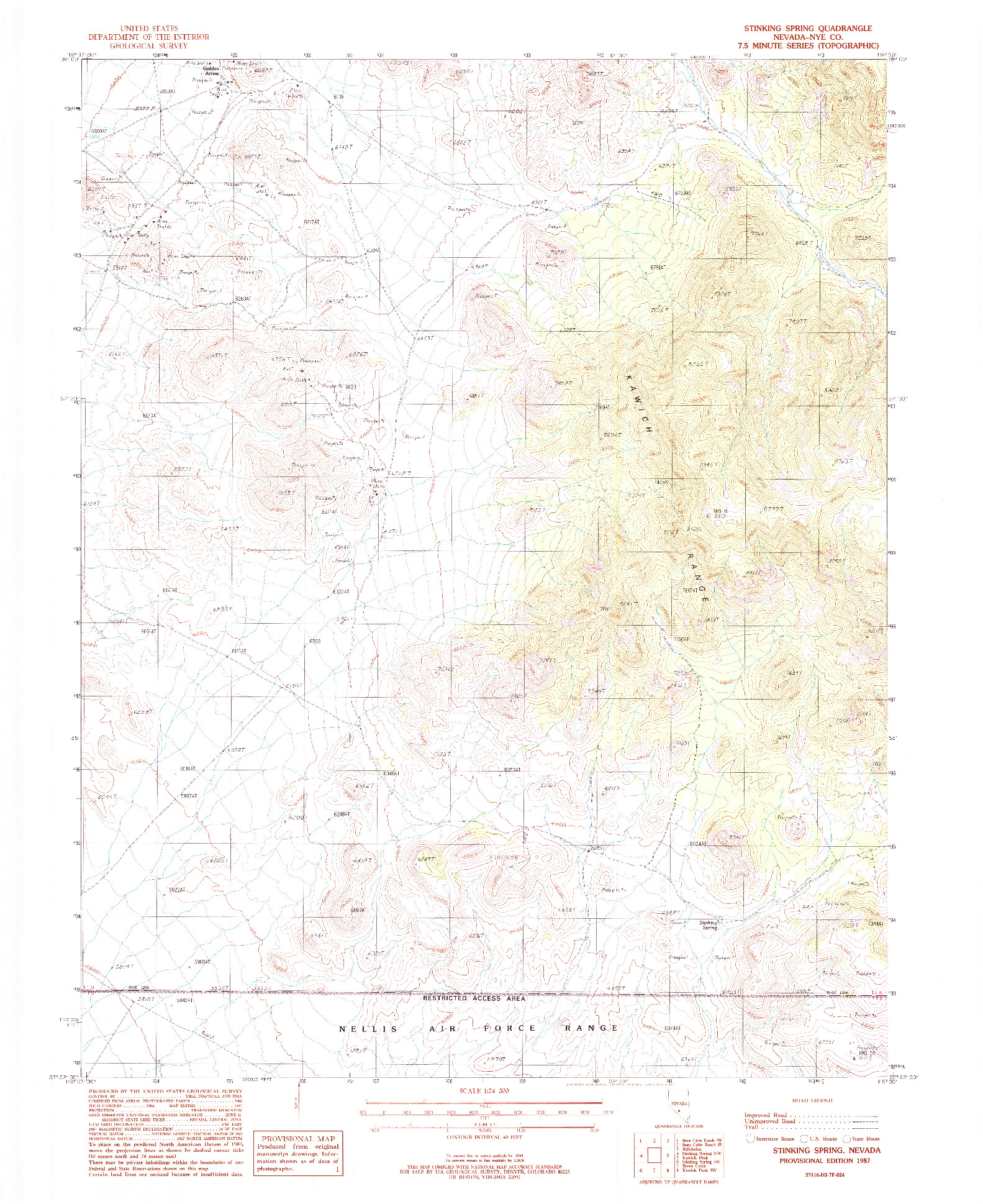 USGS 1:24000-SCALE QUADRANGLE FOR STINKING SPRING, NV 1987