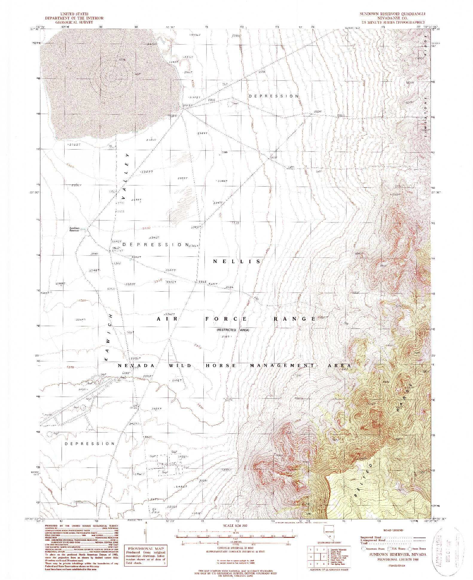 USGS 1:24000-SCALE QUADRANGLE FOR SUNDOWN RESERVOIR, NV 1988