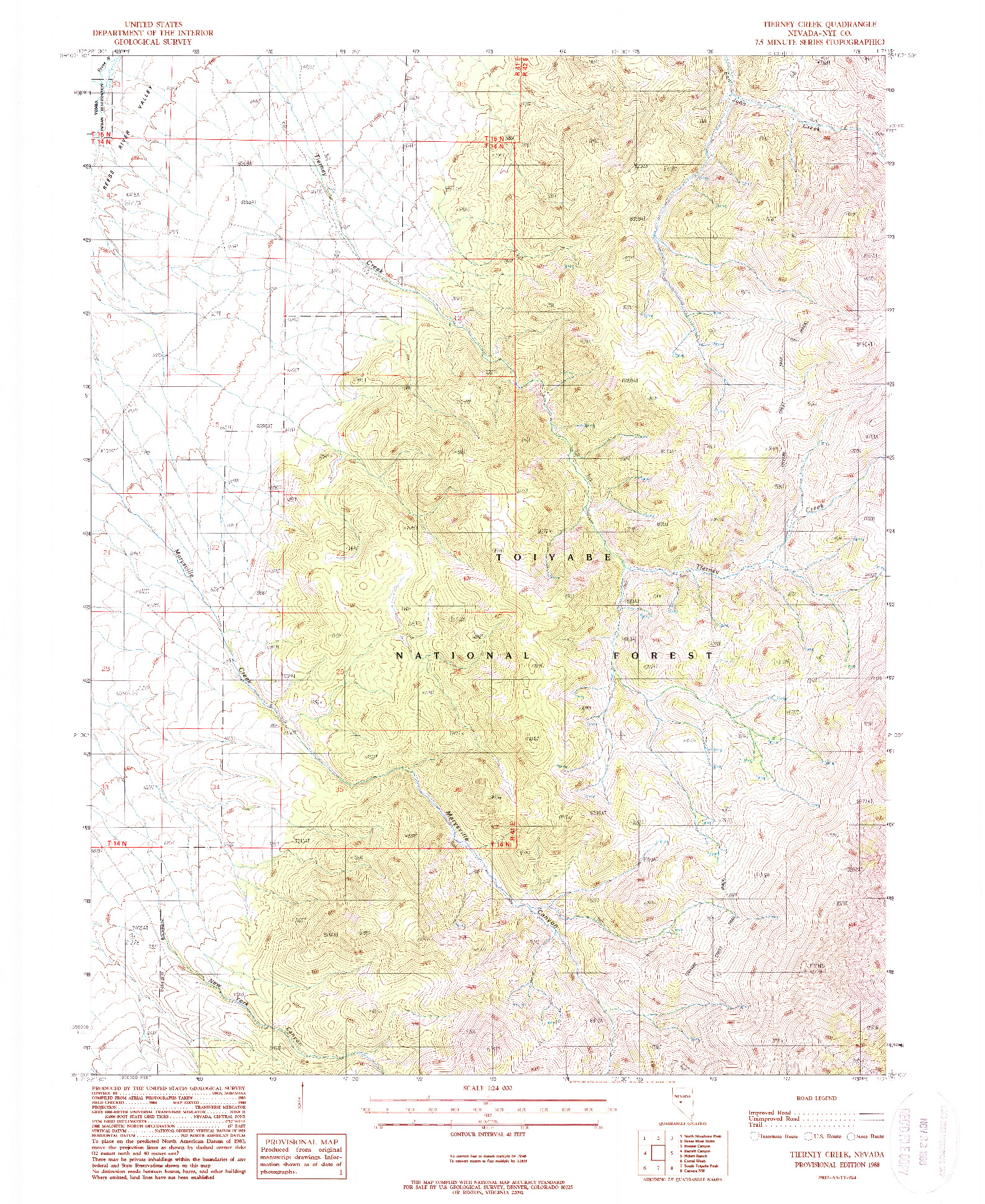 USGS 1:24000-SCALE QUADRANGLE FOR TIERNEY CREEK, NV 1988