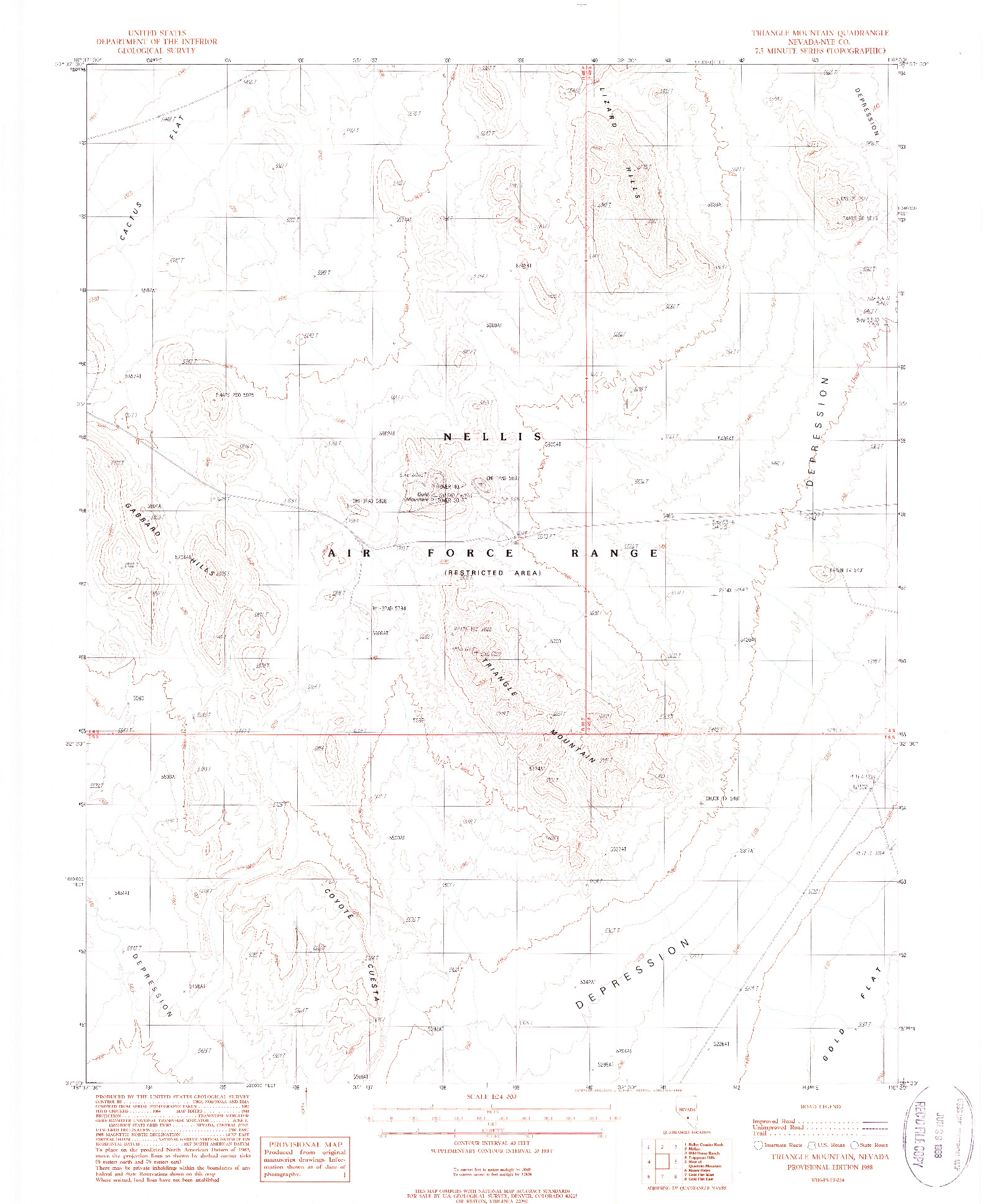 USGS 1:24000-SCALE QUADRANGLE FOR TRIANGLE MOUNTAIN, NV 1988