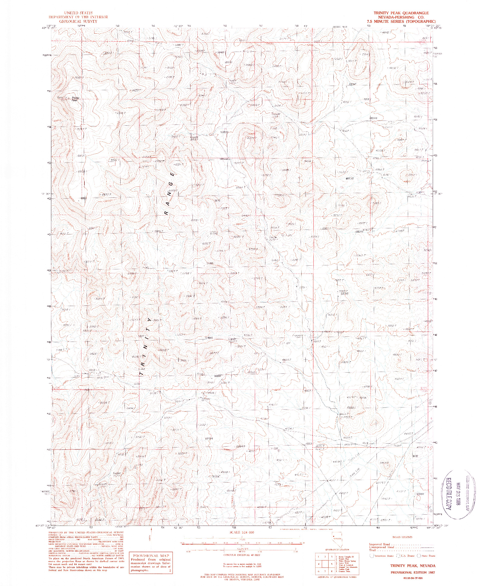 USGS 1:24000-SCALE QUADRANGLE FOR TRINITY PEAK, NV 1987