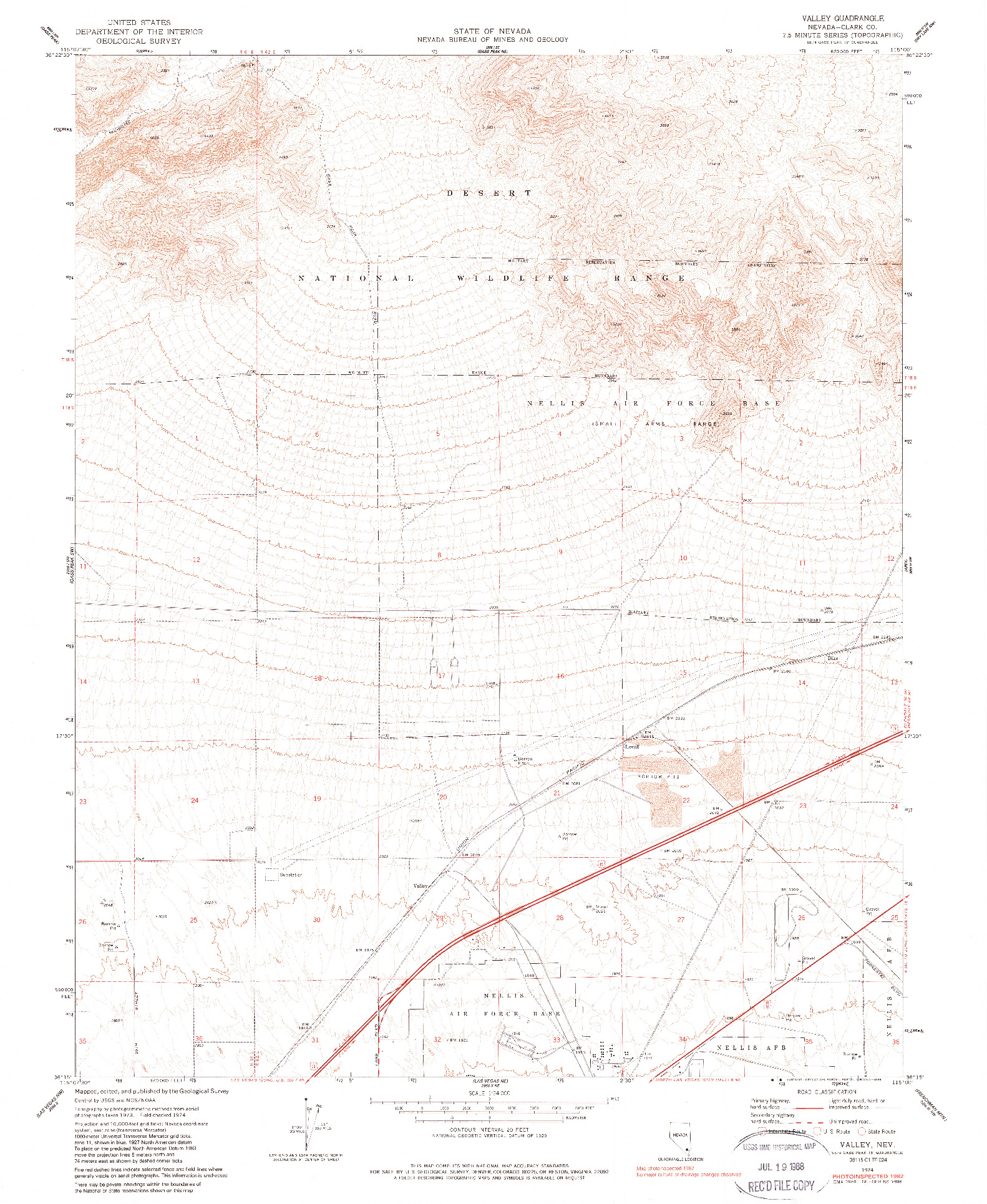 USGS 1:24000-SCALE QUADRANGLE FOR VALLEY, NV 1974