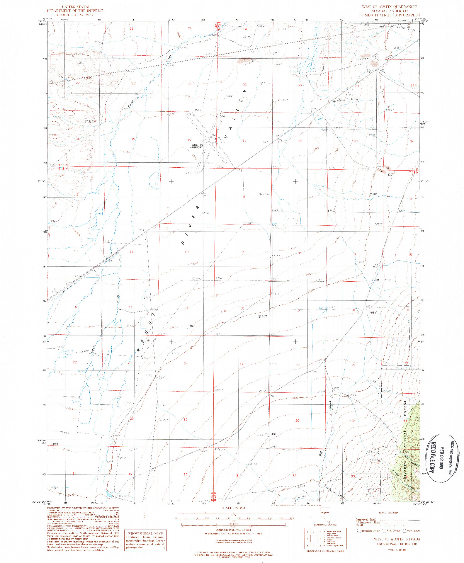 USGS 1:24000-SCALE QUADRANGLE FOR WEST OF AUSTIN, NV 1988