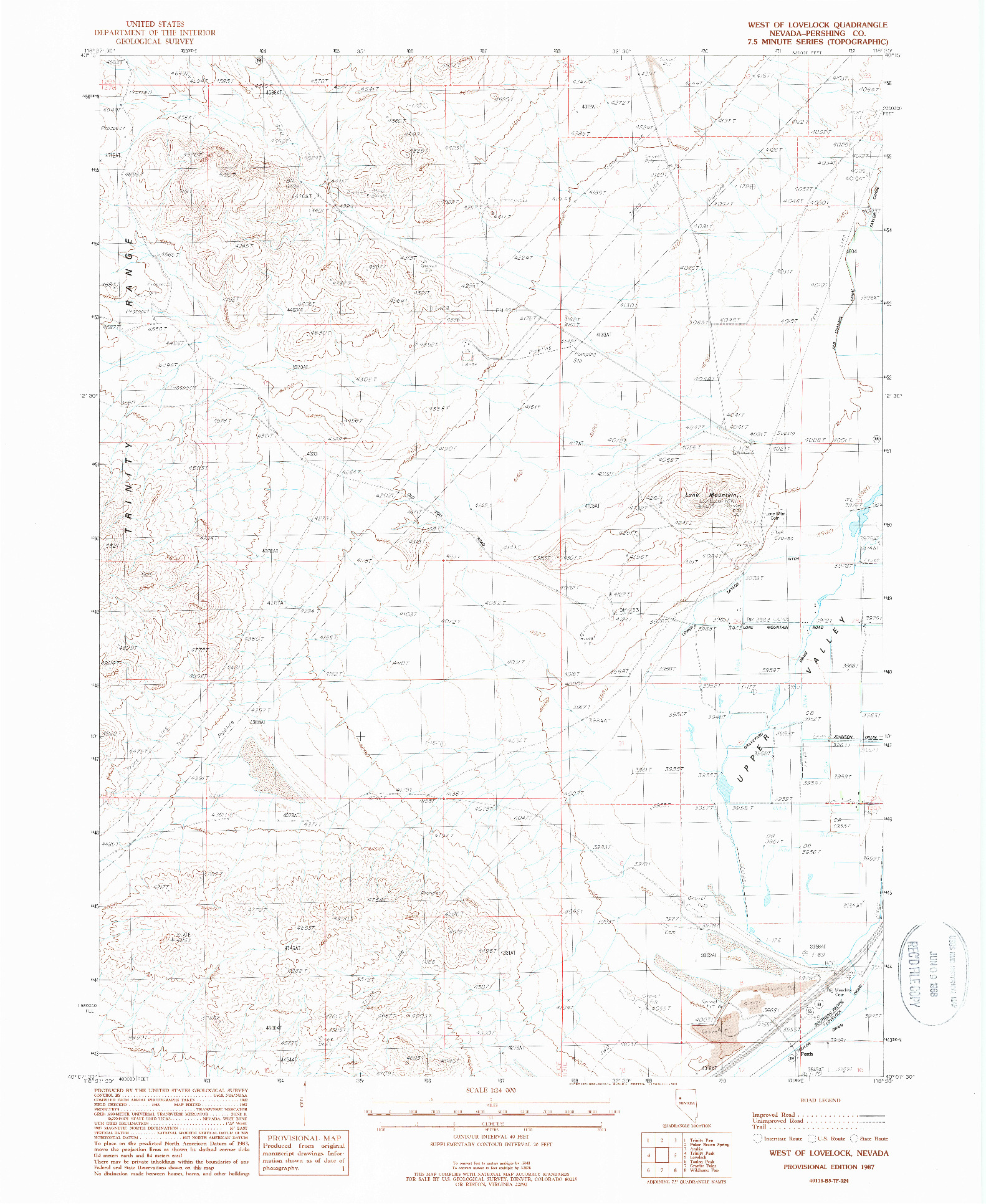 USGS 1:24000-SCALE QUADRANGLE FOR WEST OF LOVELOCK, NV 1987
