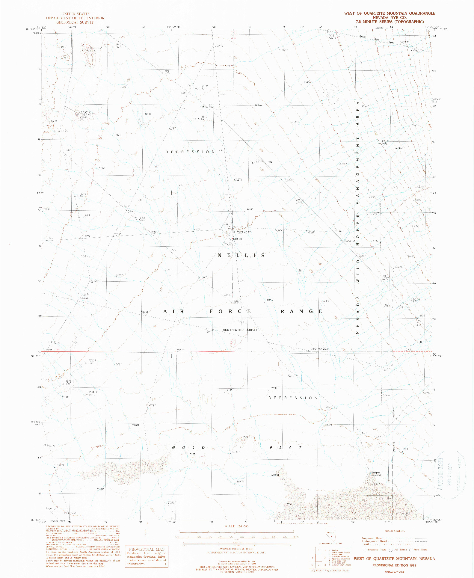 USGS 1:24000-SCALE QUADRANGLE FOR WEST OF QUARTZITE MOUNTAIN, NV 1988