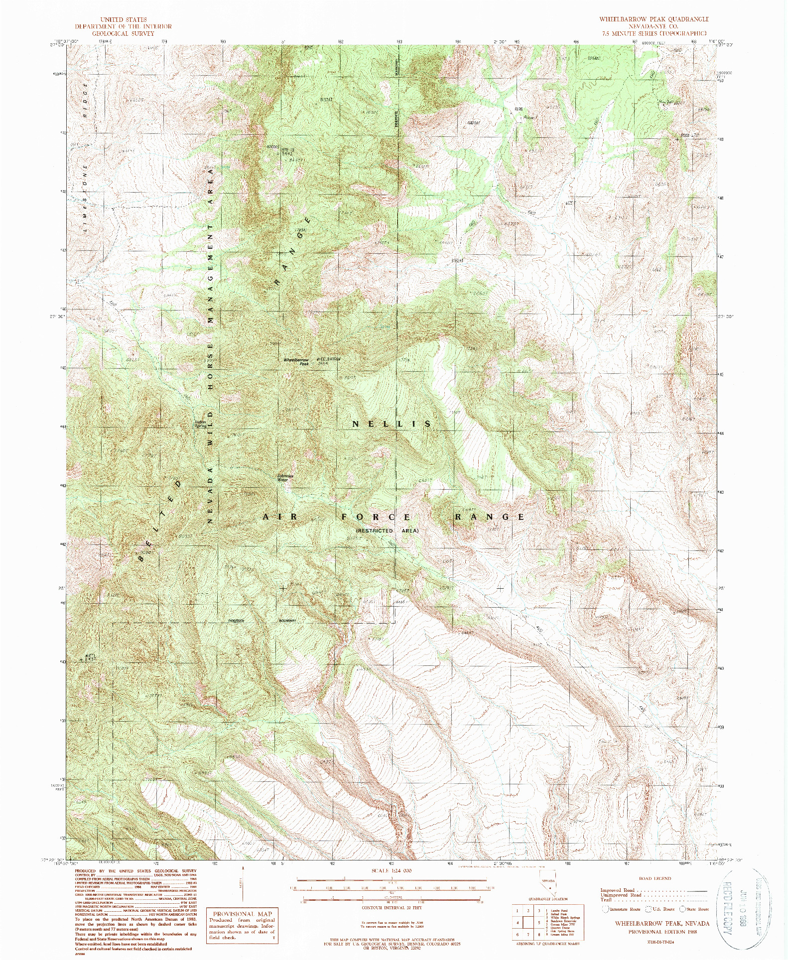 USGS 1:24000-SCALE QUADRANGLE FOR WHEELBARROW PEAK, NV 1988