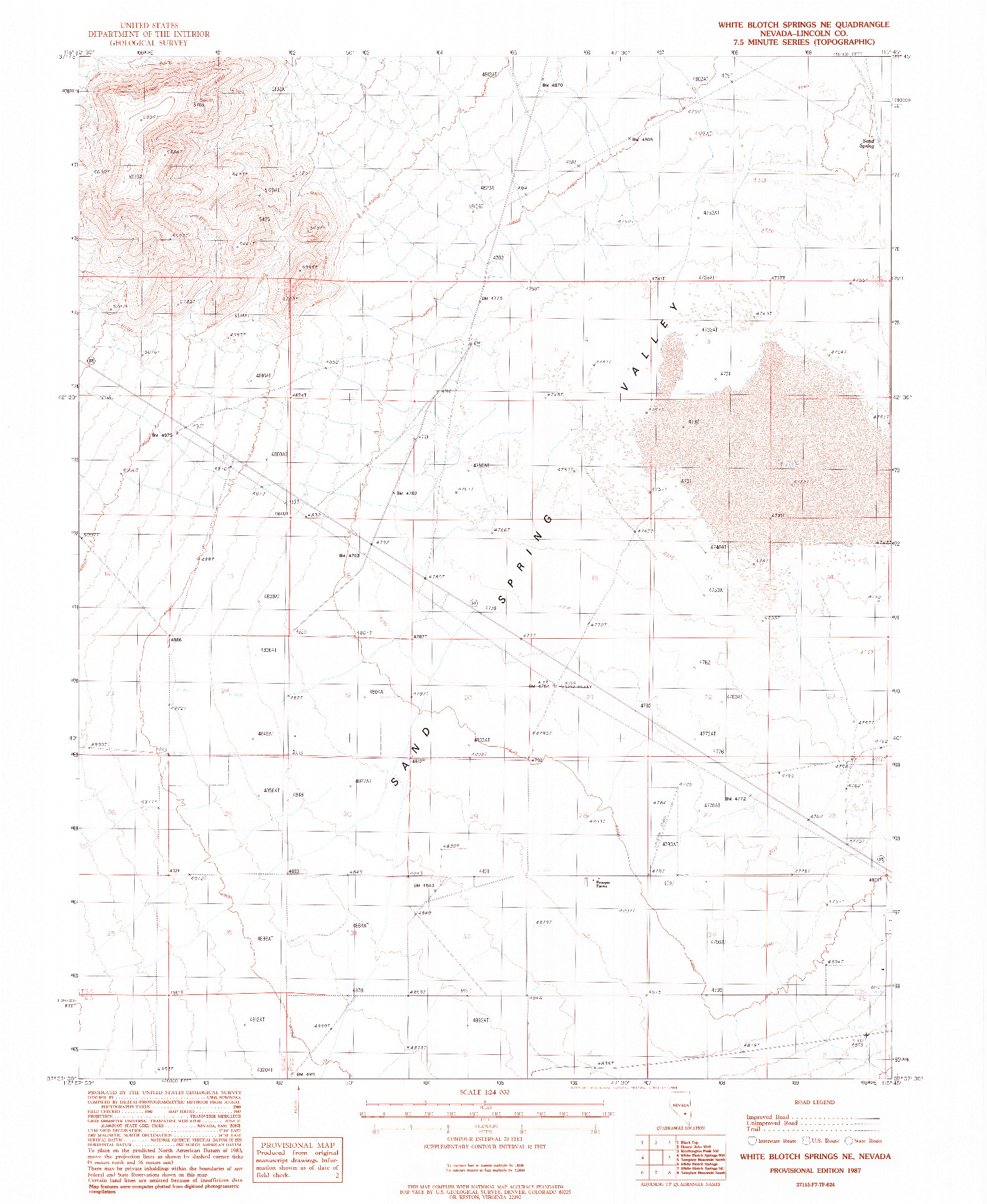 USGS 1:24000-SCALE QUADRANGLE FOR WHITE BLOTCH SPRINGS NE, NV 1987