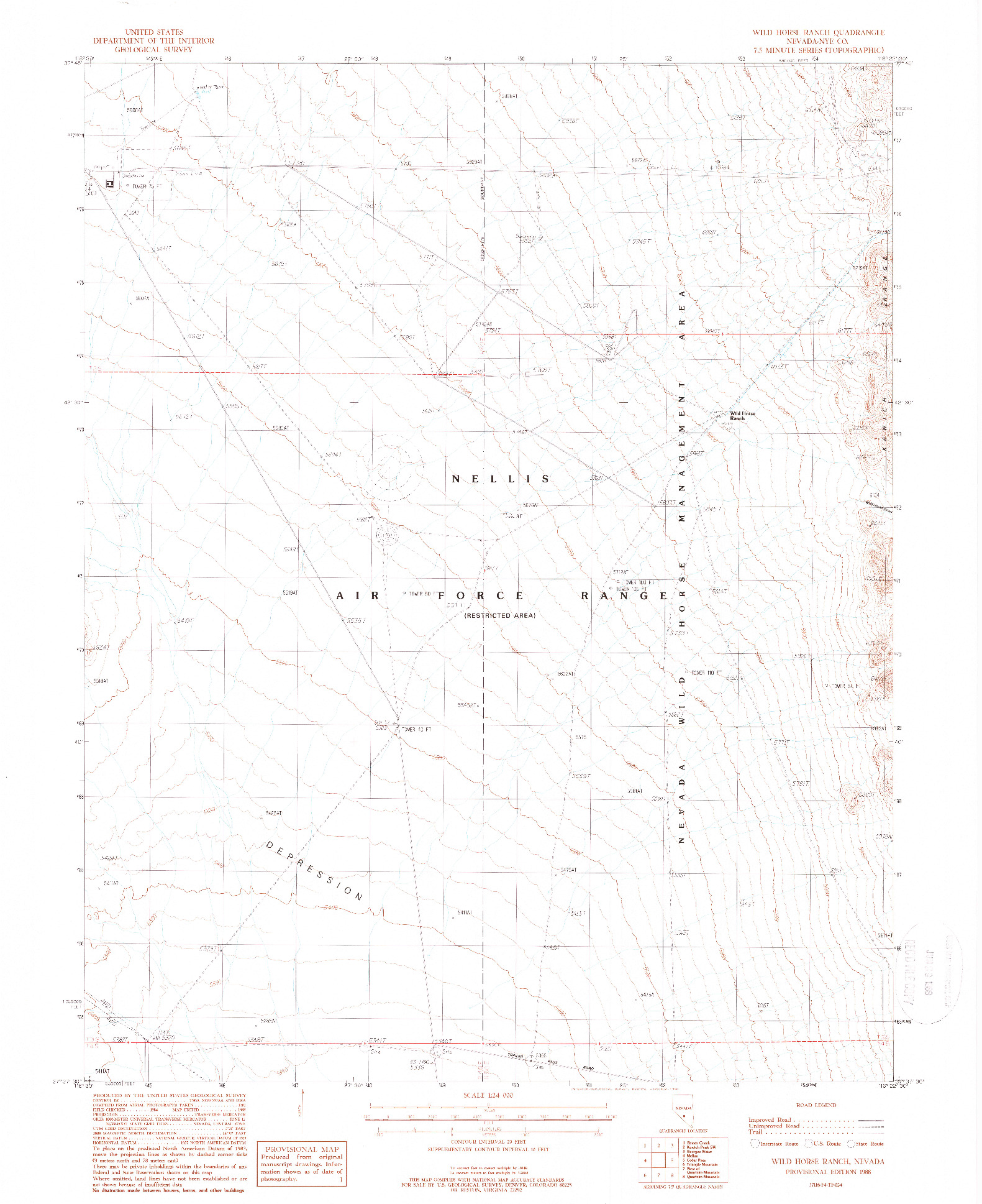 USGS 1:24000-SCALE QUADRANGLE FOR WILD HORSE RANCH, NV 1988