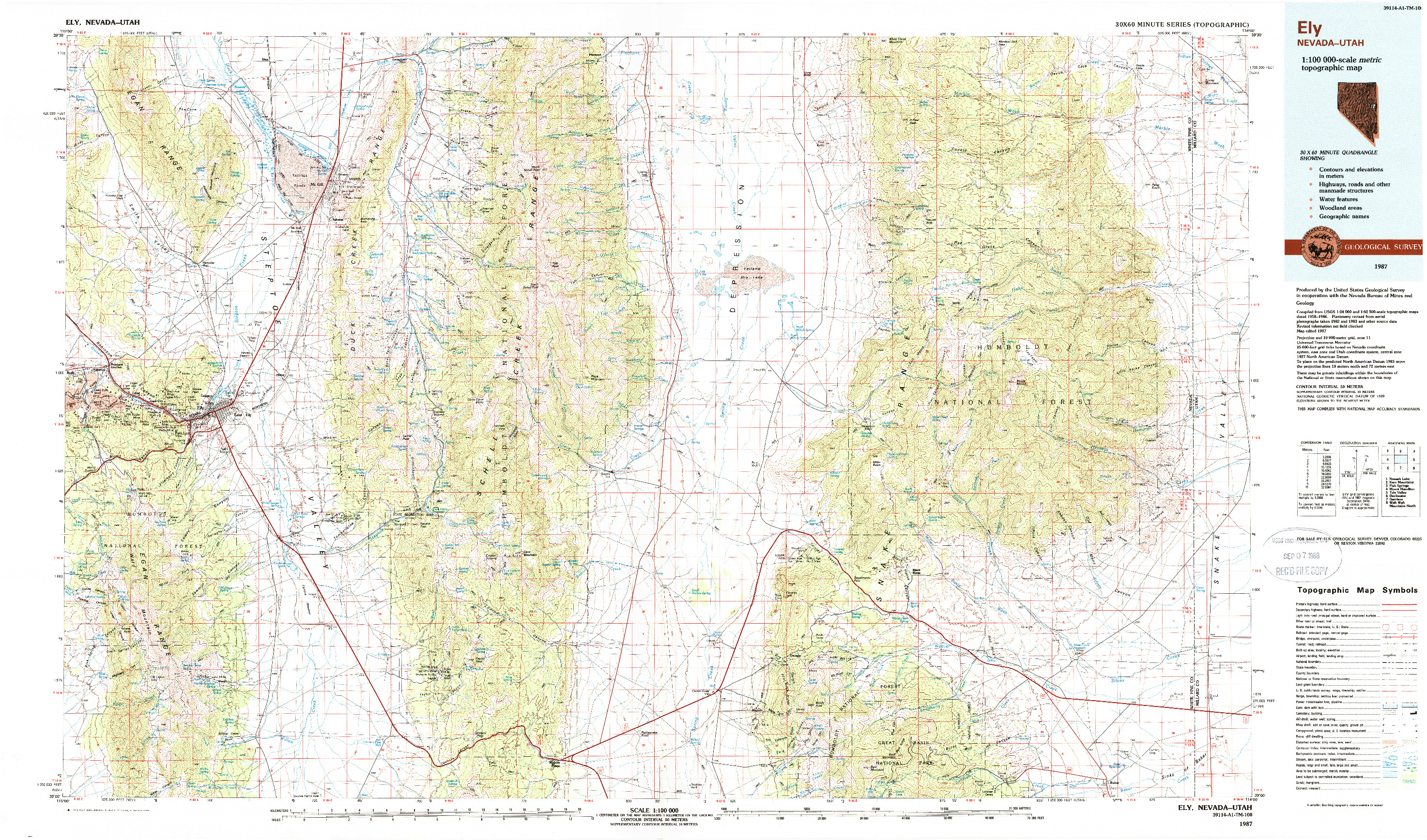 USGS 1:100000-SCALE QUADRANGLE FOR ELY, NV 1987