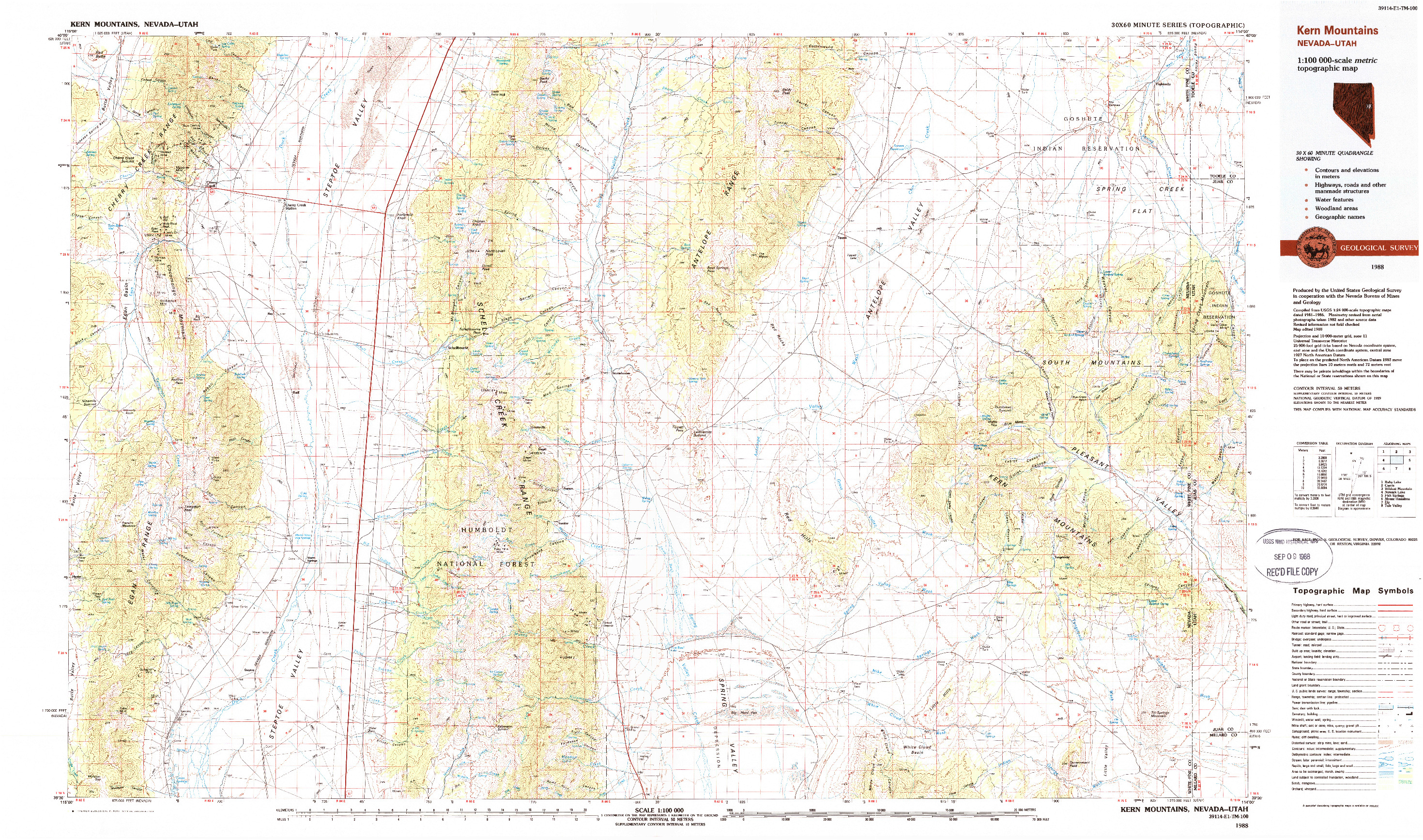 USGS 1:100000-SCALE QUADRANGLE FOR KERN MOUNTAINS, NV 1988