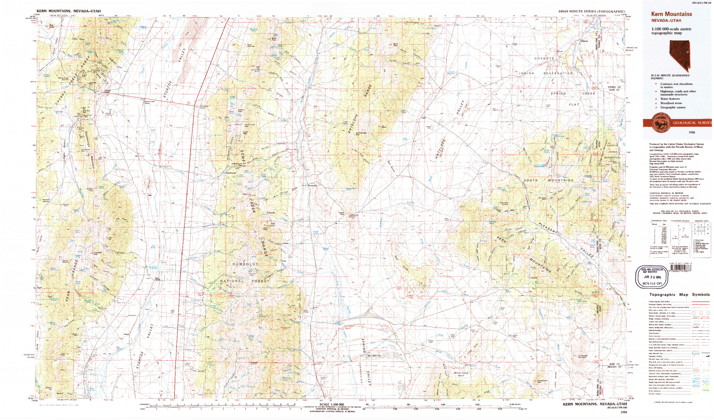 USGS 1:100000-SCALE QUADRANGLE FOR KERN MOUNTAINS, NV 1988
