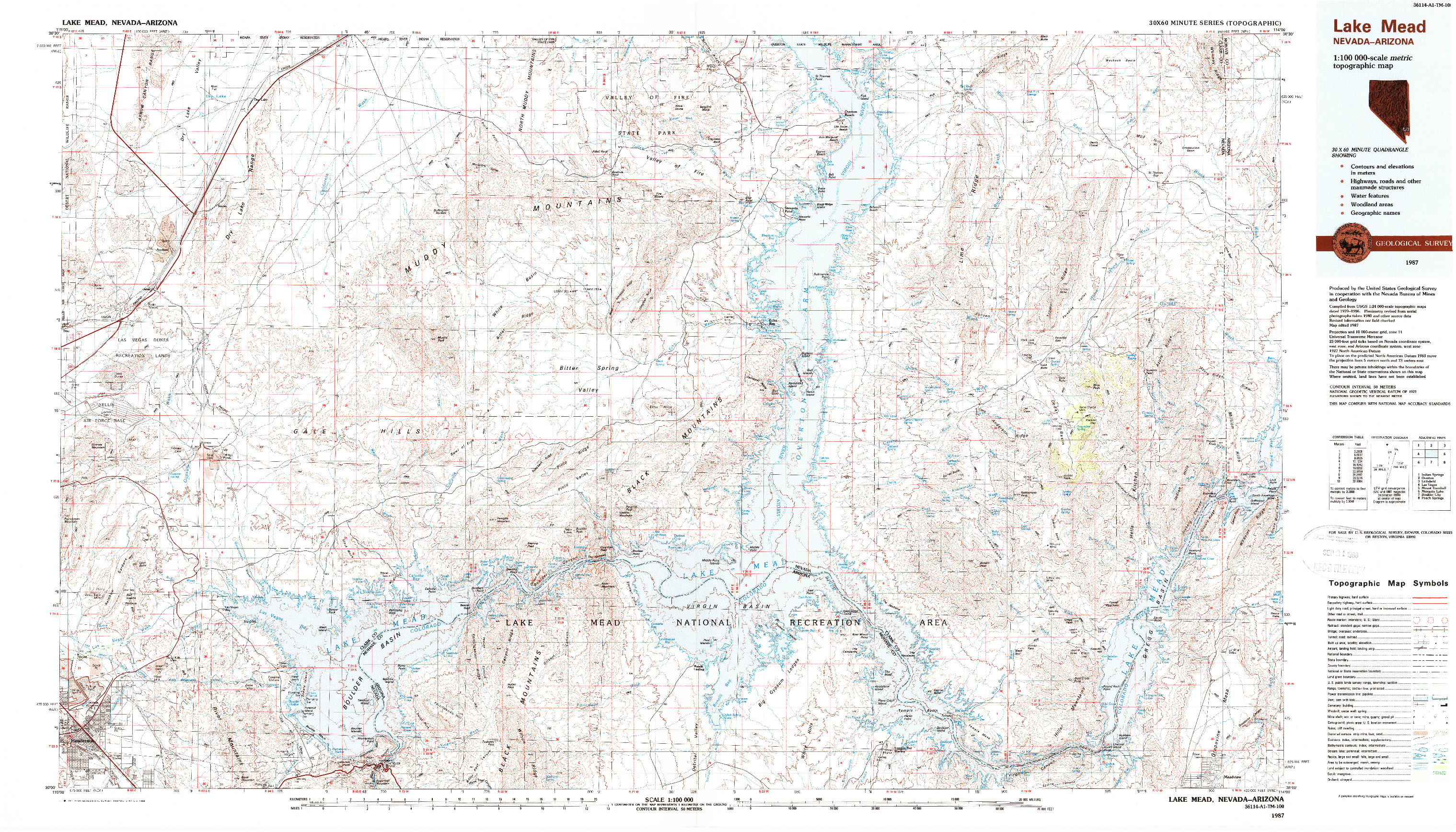 USGS 1:100000-SCALE QUADRANGLE FOR LAKE MEAD, NV 1987
