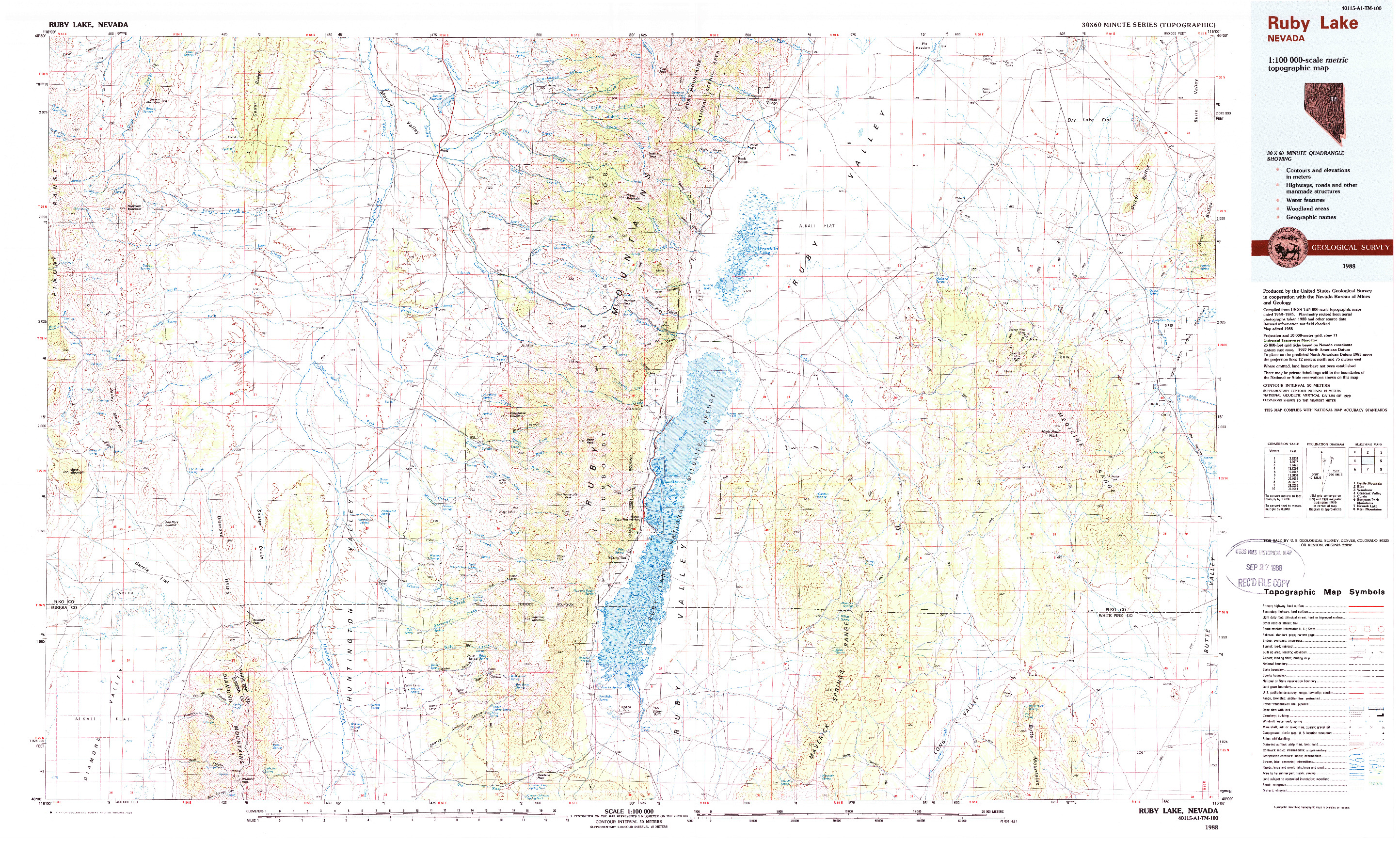 USGS 1:100000-SCALE QUADRANGLE FOR RUBY LAKE, NV 1988