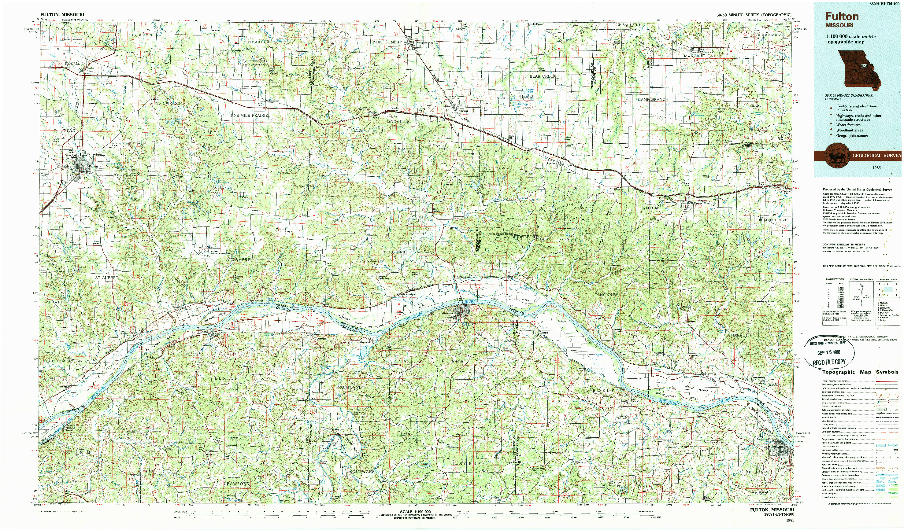 USGS 1:100000-SCALE QUADRANGLE FOR FULTON, MO 1985