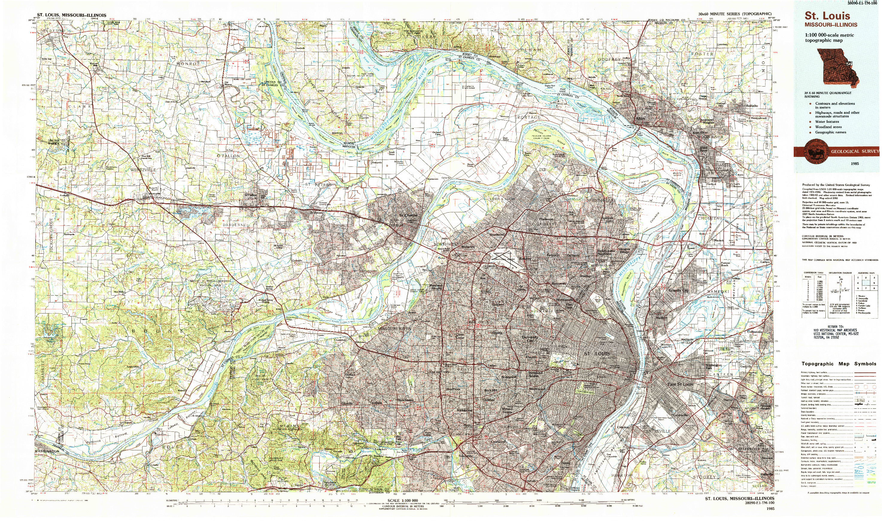 USGS 1:100000-SCALE QUADRANGLE FOR ST LOUIS, MO 1985