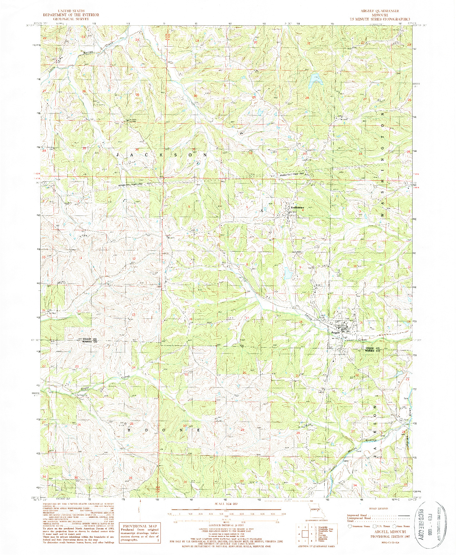 USGS 1:24000-SCALE QUADRANGLE FOR ARGYLE, MO 1987