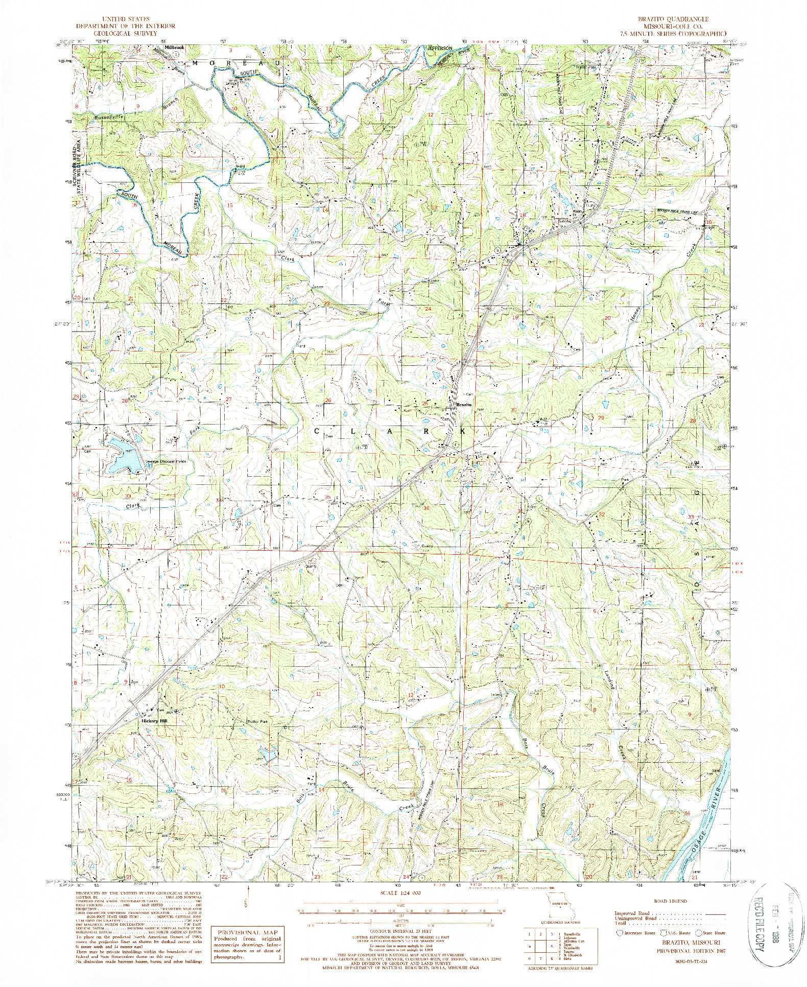 USGS 1:24000-SCALE QUADRANGLE FOR BRAZITO, MO 1987