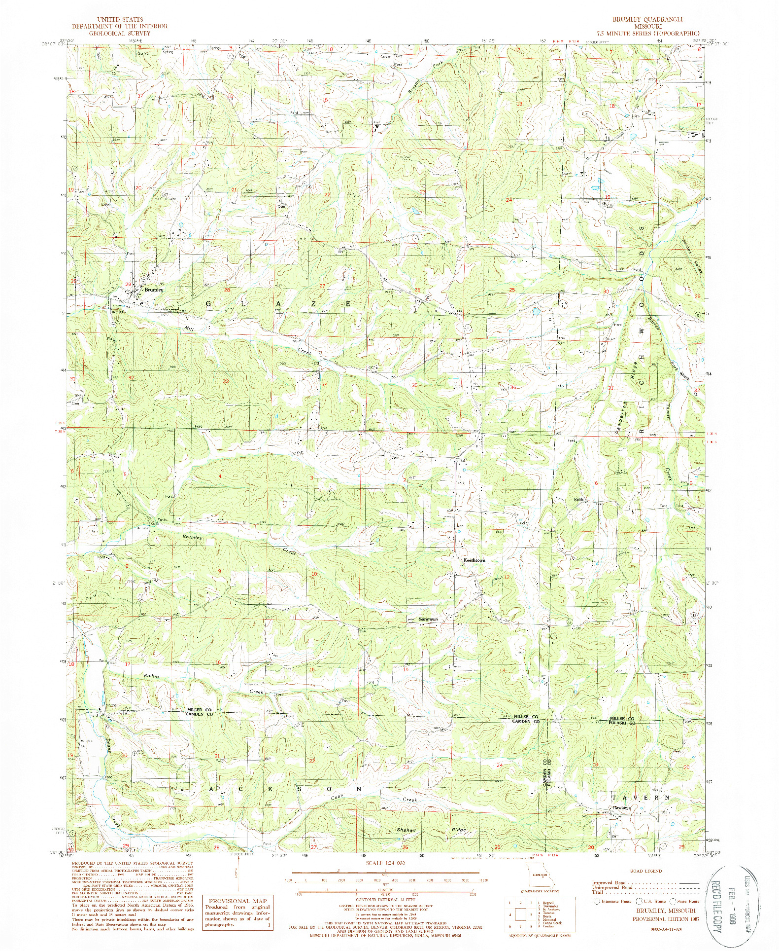 USGS 1:24000-SCALE QUADRANGLE FOR BRUMLEY, MO 1987