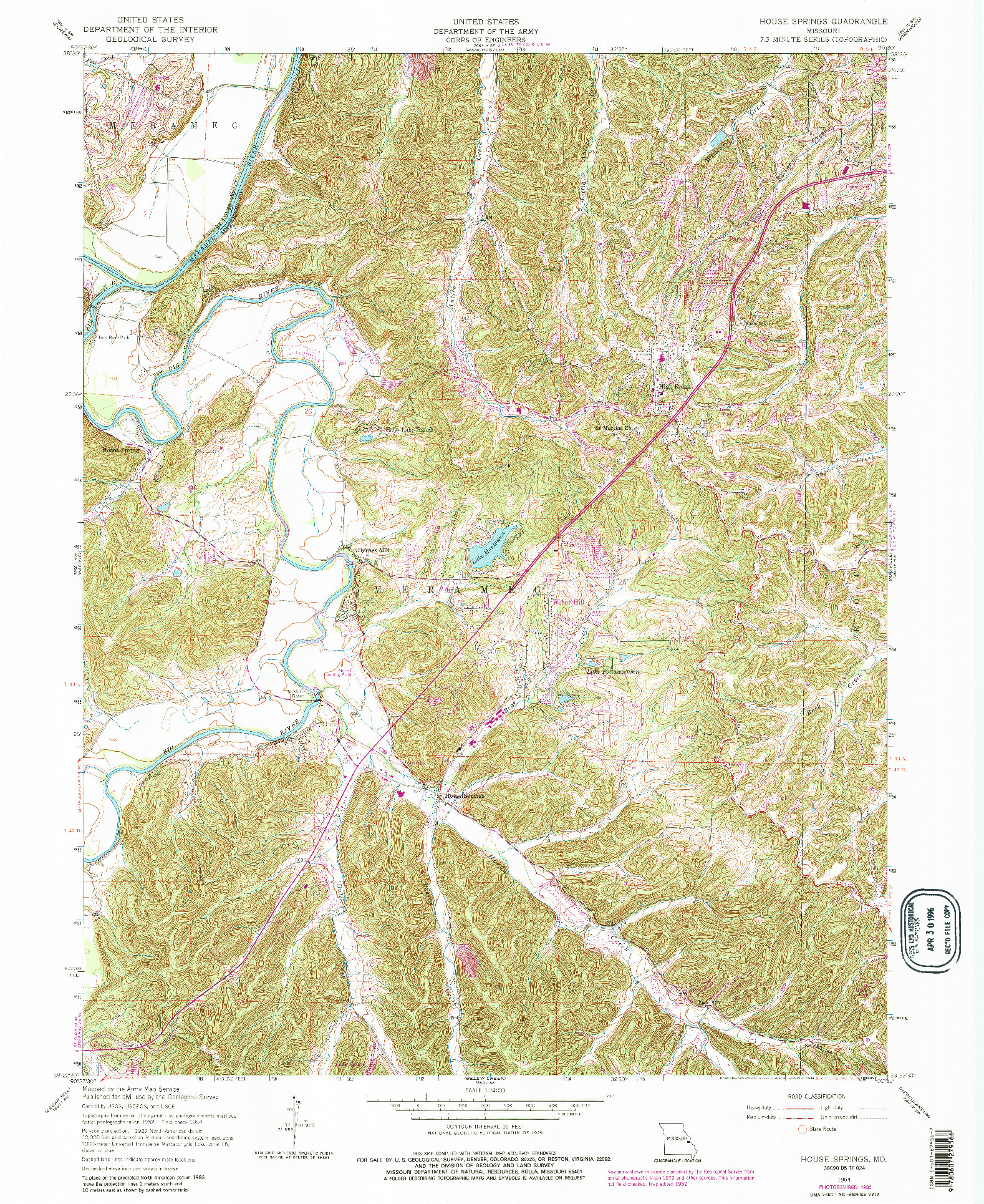 USGS 1:24000-SCALE QUADRANGLE FOR HOUSE SPRINGS, MO 1954