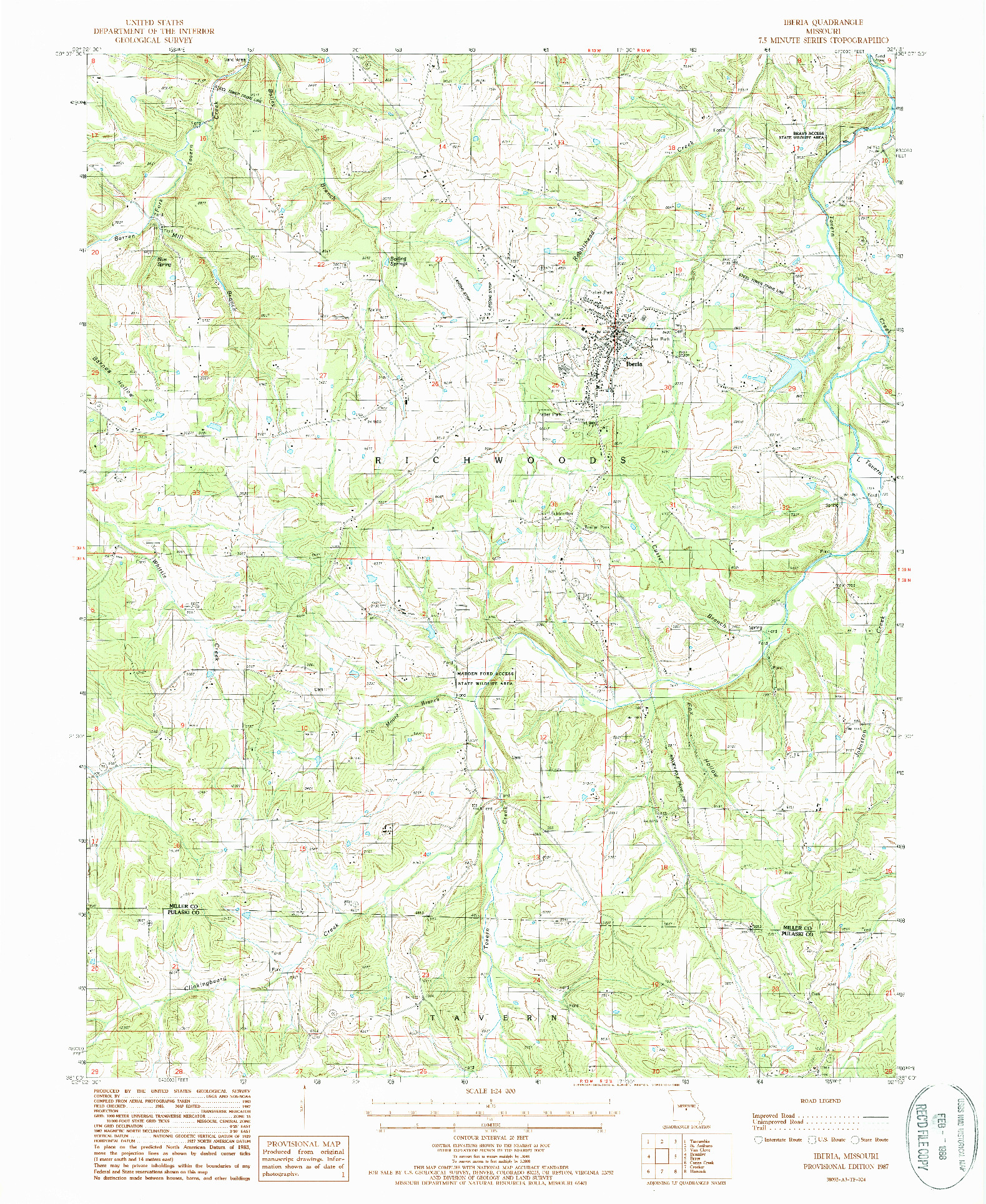 USGS 1:24000-SCALE QUADRANGLE FOR IBERIA, MO 1987