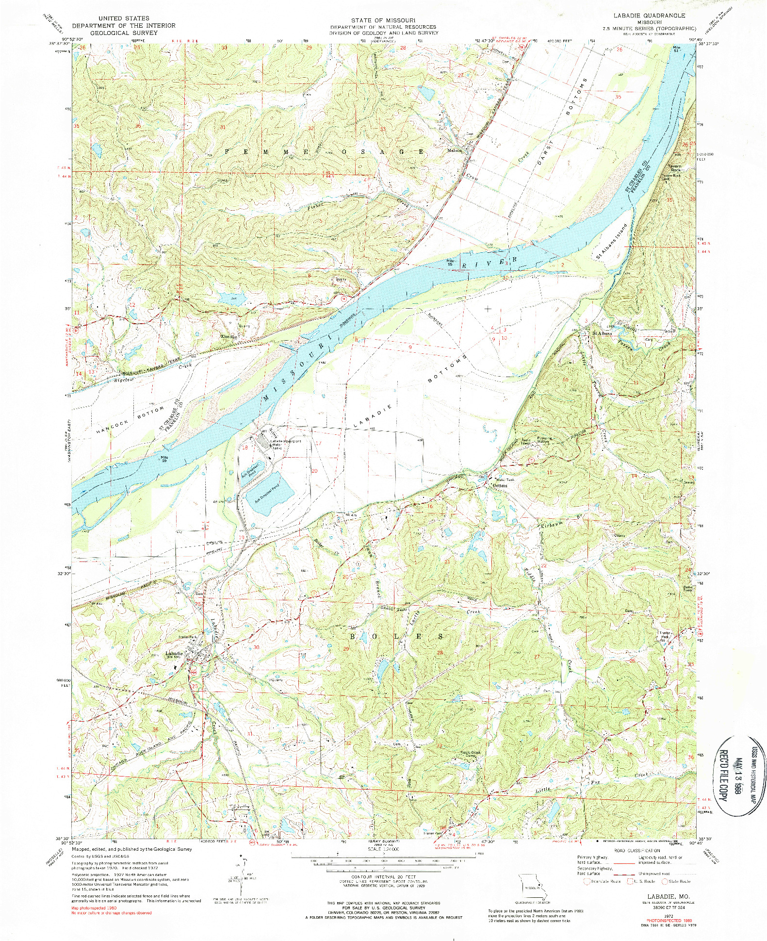 USGS 1:24000-SCALE QUADRANGLE FOR LABADIE, MO 1972