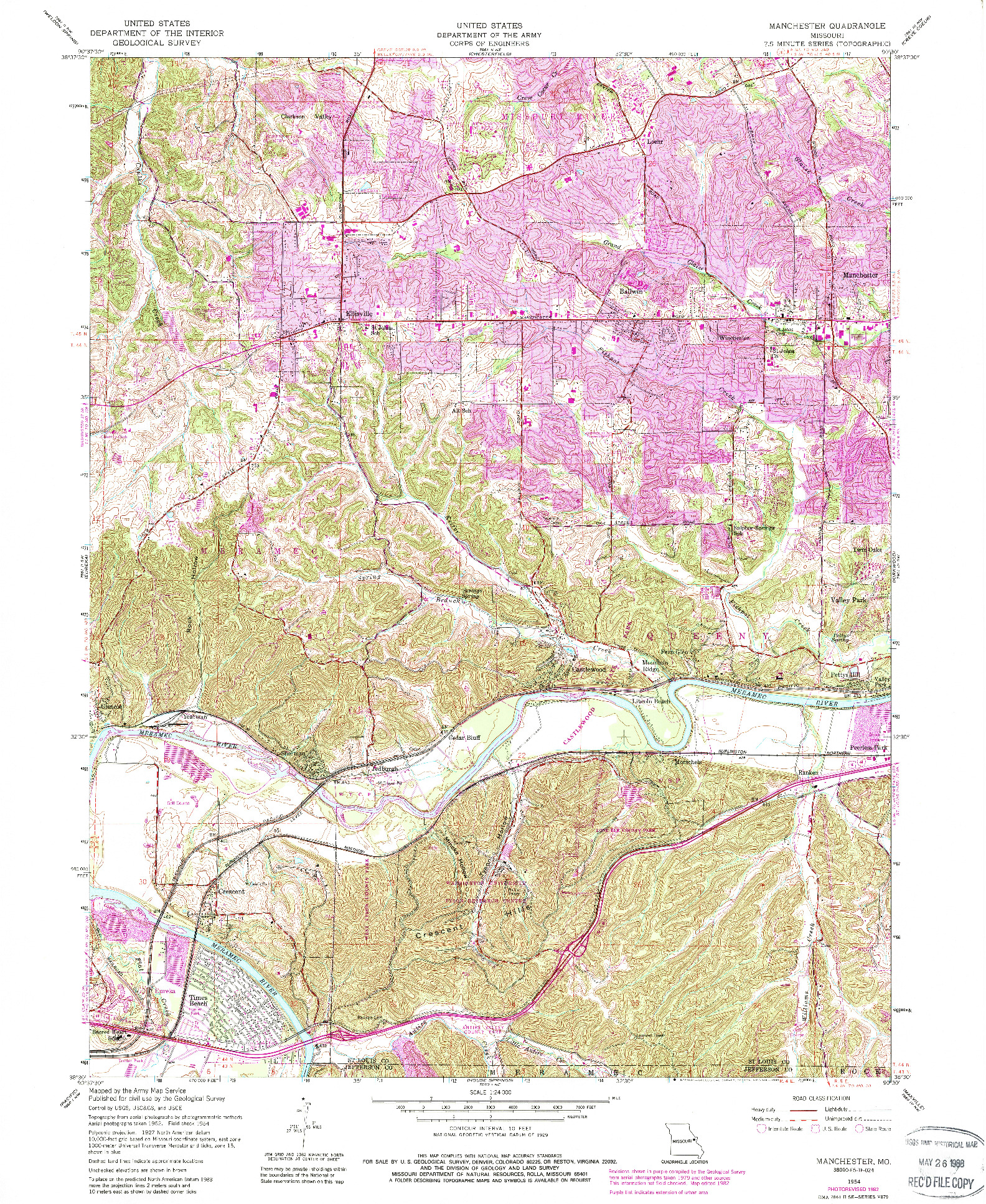 USGS 1:24000-SCALE QUADRANGLE FOR MANCHESTER, MO 1954