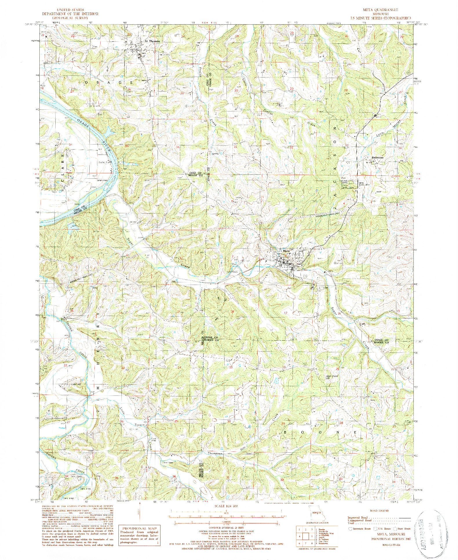 USGS 1:24000-SCALE QUADRANGLE FOR META, MO 1987