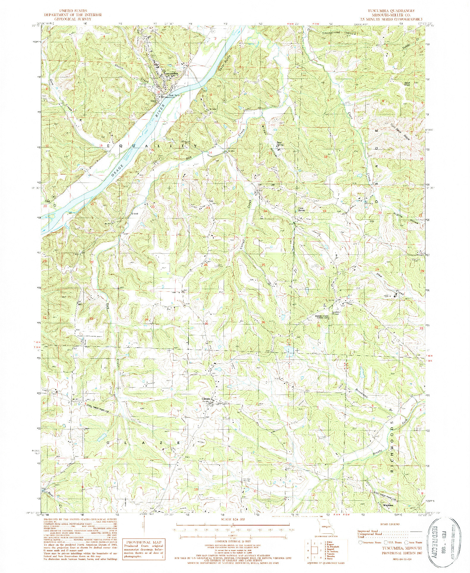 USGS 1:24000-SCALE QUADRANGLE FOR TUSCUMBIA, MO 1987