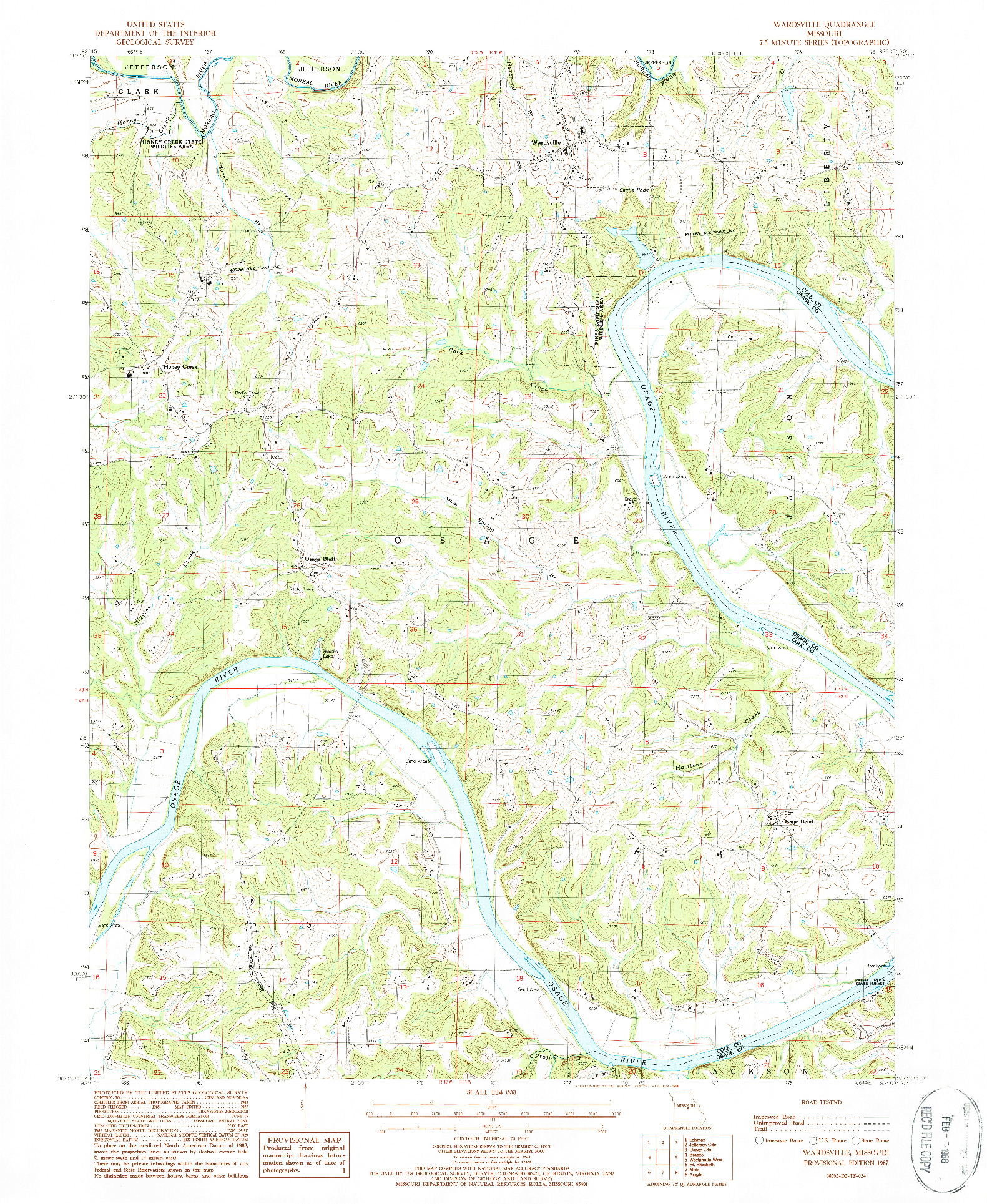 USGS 1:24000-SCALE QUADRANGLE FOR WARDSVILLE, MO 1987