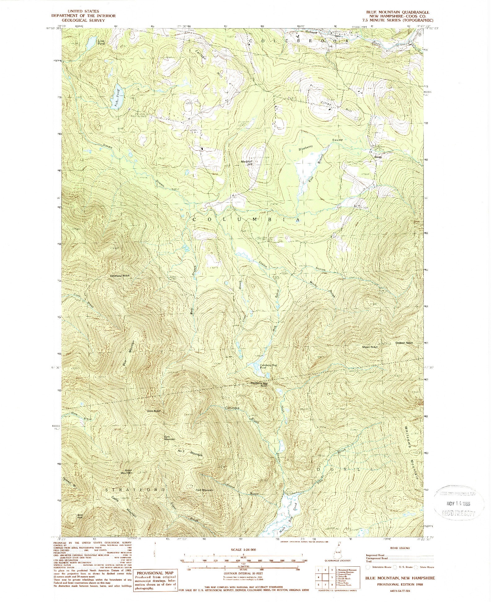 USGS 1:24000-SCALE QUADRANGLE FOR BLUE MOUNTAIN, NH 1988