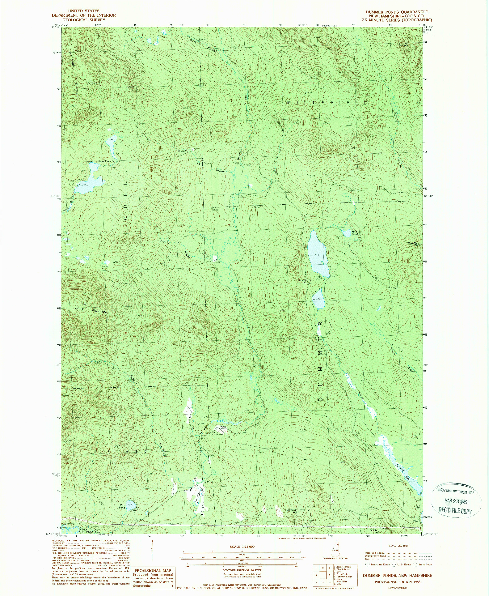 USGS 1:24000-SCALE QUADRANGLE FOR DUMMER PONDS, NH 1988