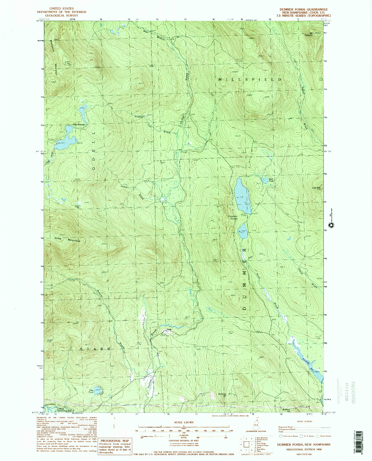 USGS 1:24000-SCALE QUADRANGLE FOR DUMMER PONDS, NH 1988