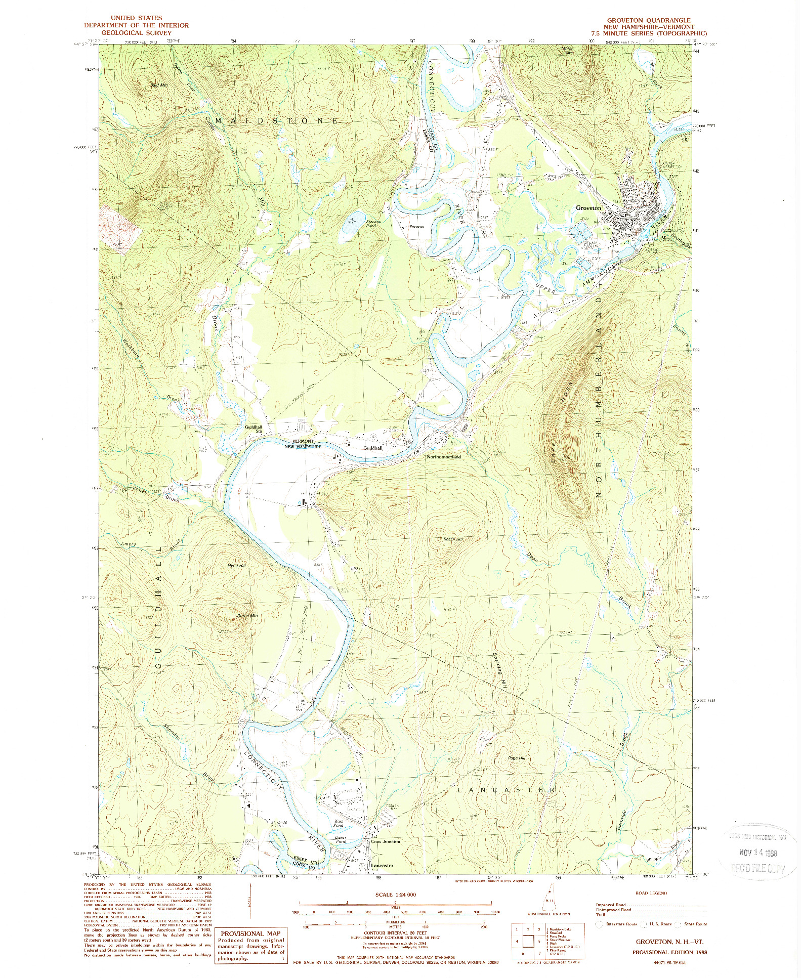 USGS 1:24000-SCALE QUADRANGLE FOR GROVETON, NH 1988